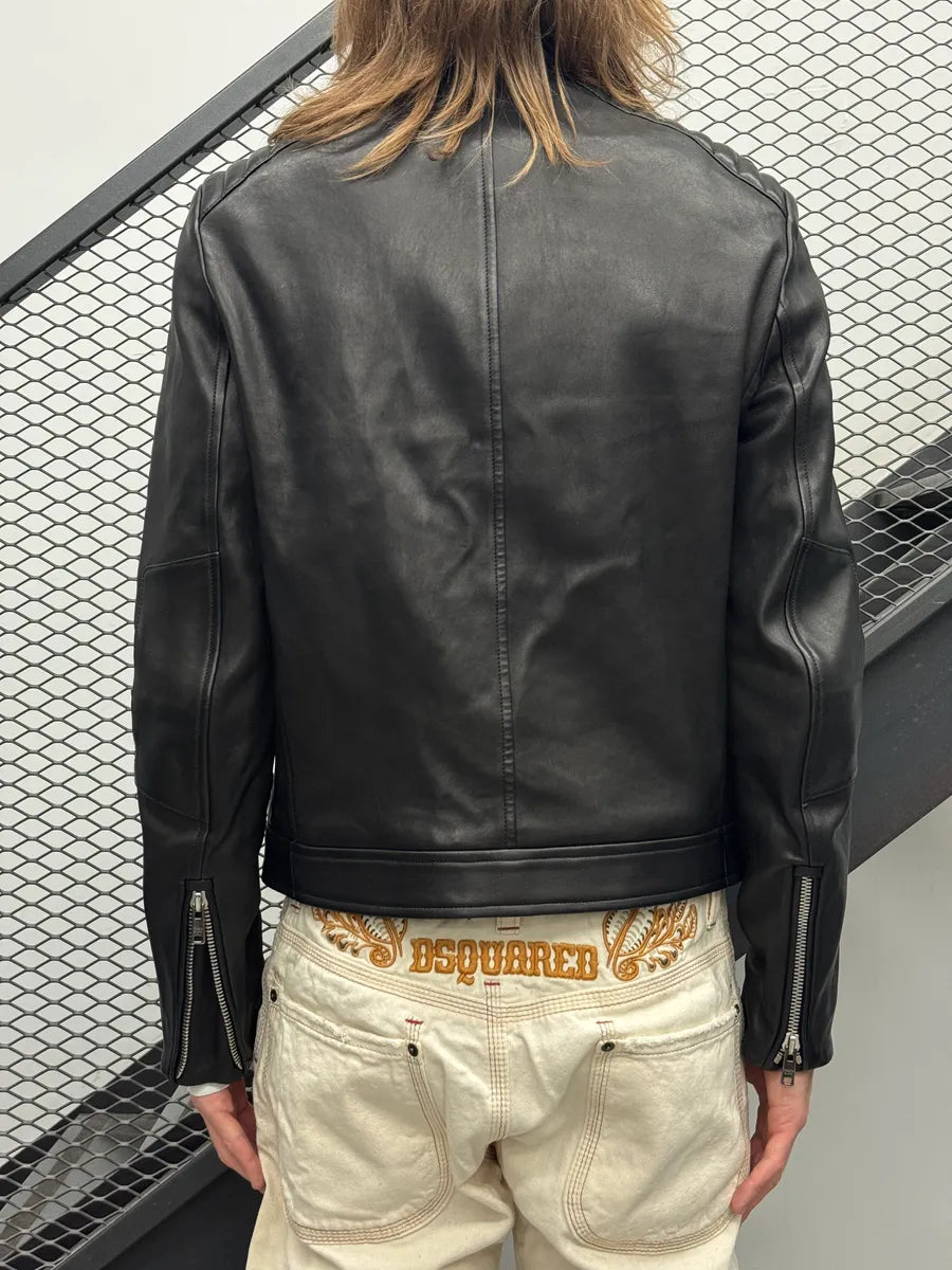 AW2014 Prada Black Quilted Biker Leather Jacket bbotgXbS 2