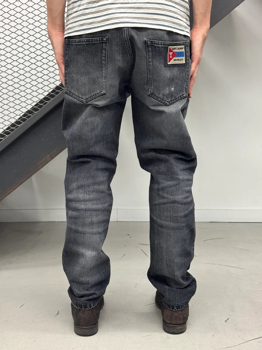 Saint Laurent Grey Faded Denim Universite Patch Jeans jywtlWtL 0