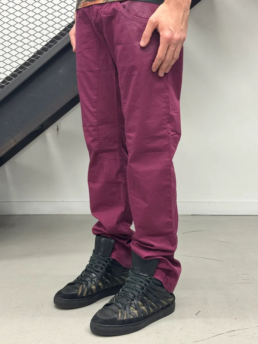SS2008 Roberto Cavalli Burgundy Coated-Panel Pants HHuNMfD 5