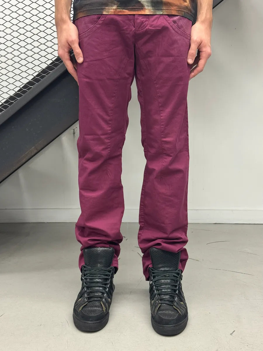 SS2008 Roberto Cavalli Burgundy Coated-Panel Pants HHuNMfD 4