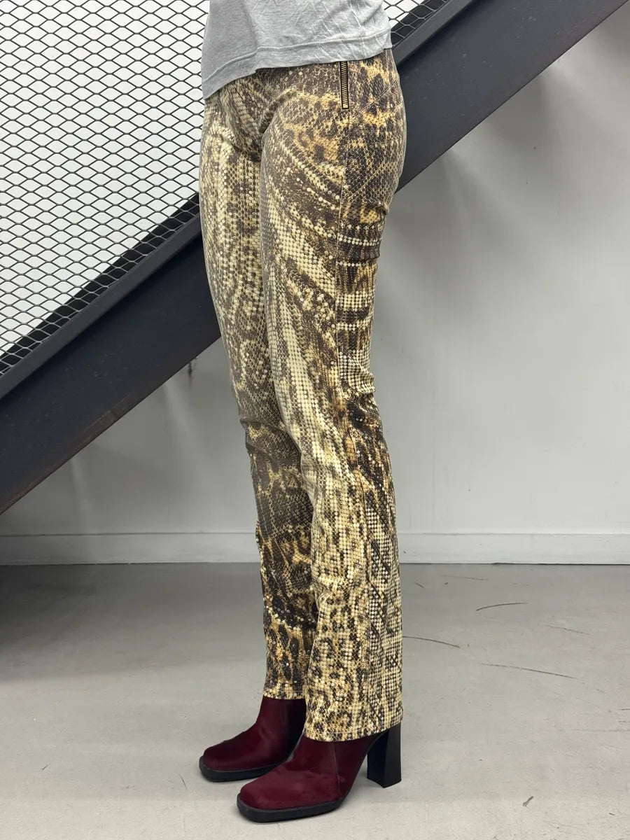 2000s Roberto Cavalli Beige Leopard Sequin Print Pants MFpKpVkS 3