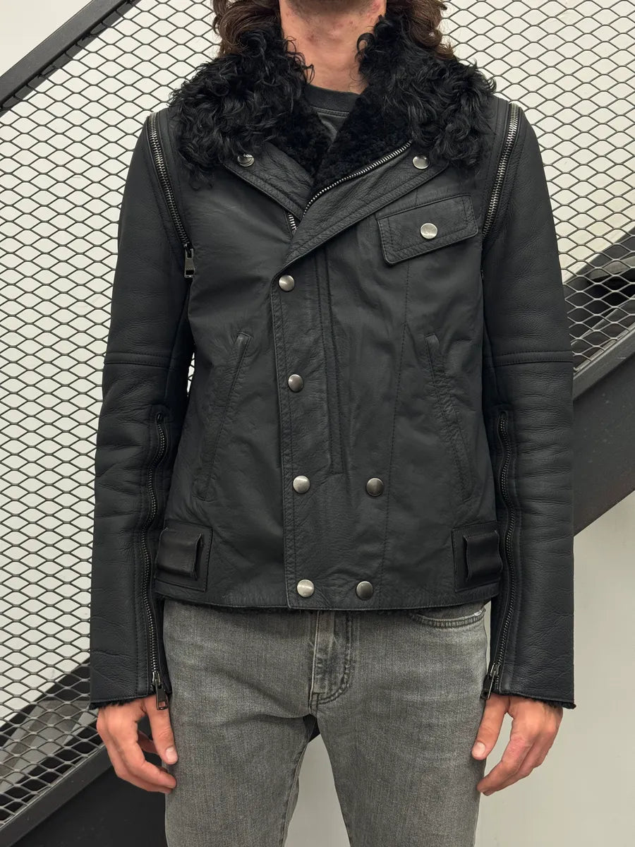 AW2009 Gucci Black Shearling Zip-Off Leather Jacket by Frida Giannini GHlmXsav 7