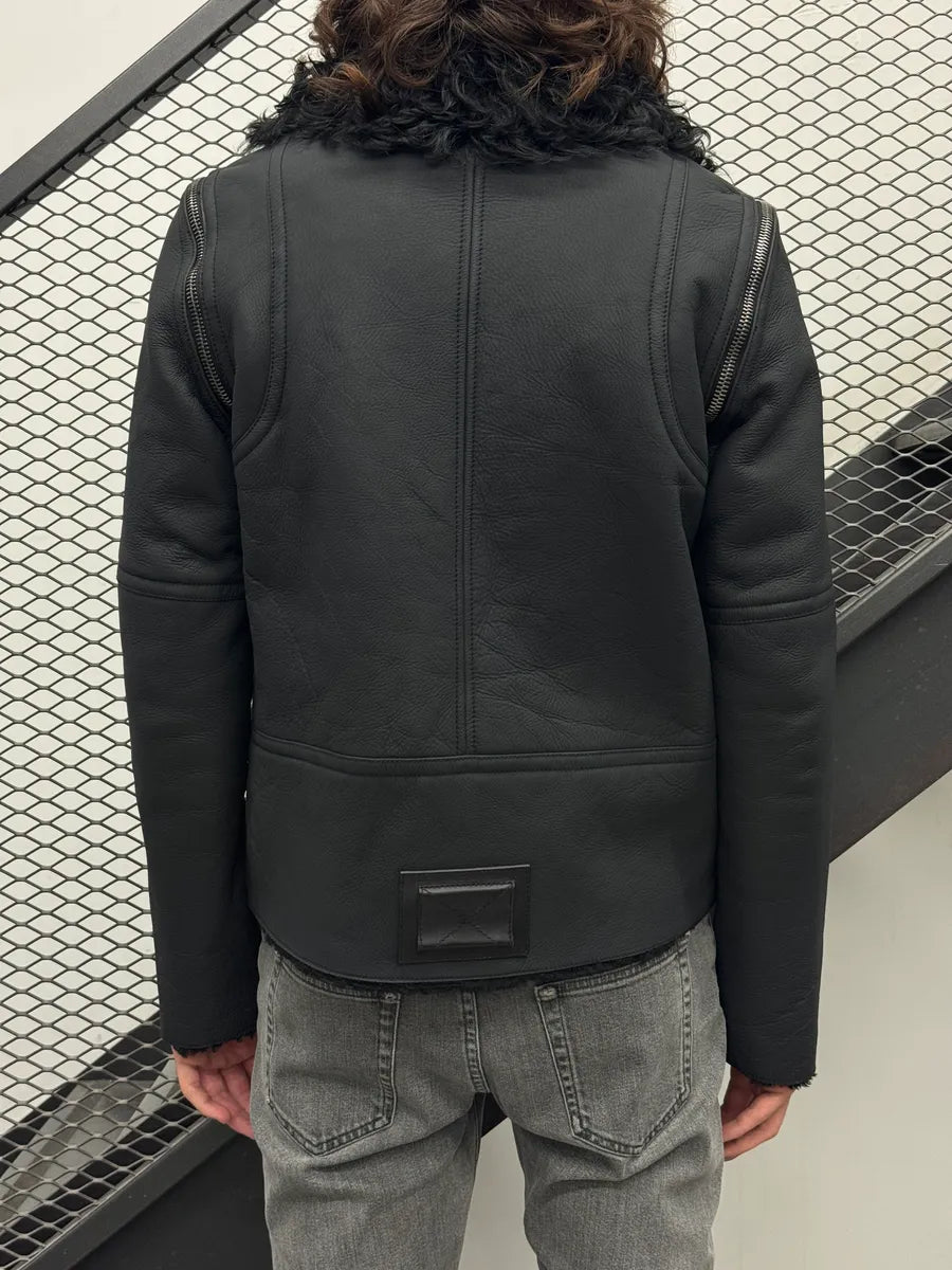 AW2009 Gucci Black Shearling Zip-Off Leather Jacket by Frida Giannini GHlmXsav 8