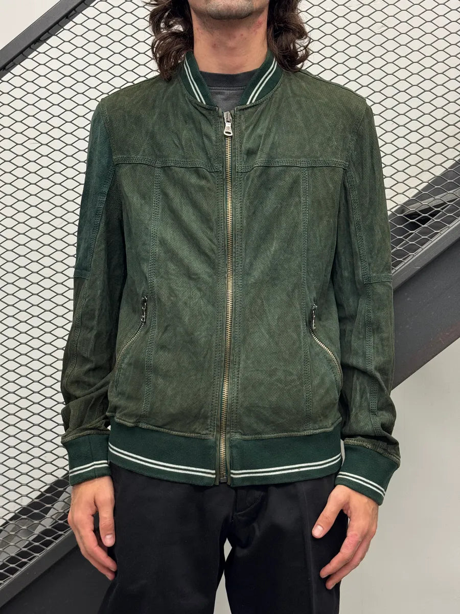 2000s Dolce & Gabbana Green Leather Perforated Bomber Jacket NOrOwxCL 1