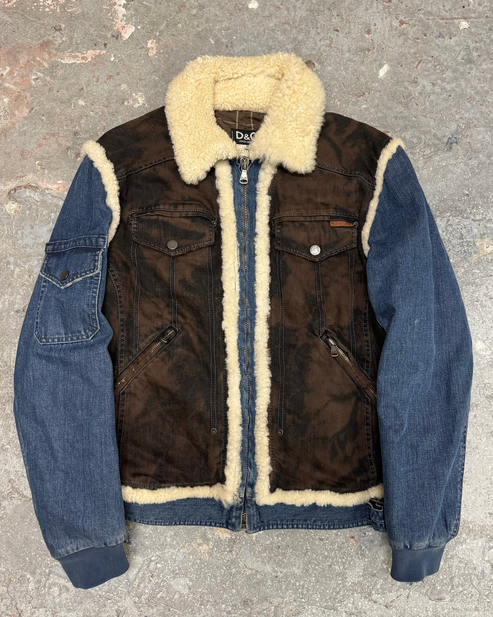 AW2005 Dolce & Gabbana Shearling Denim Leather Jacket (M/L 