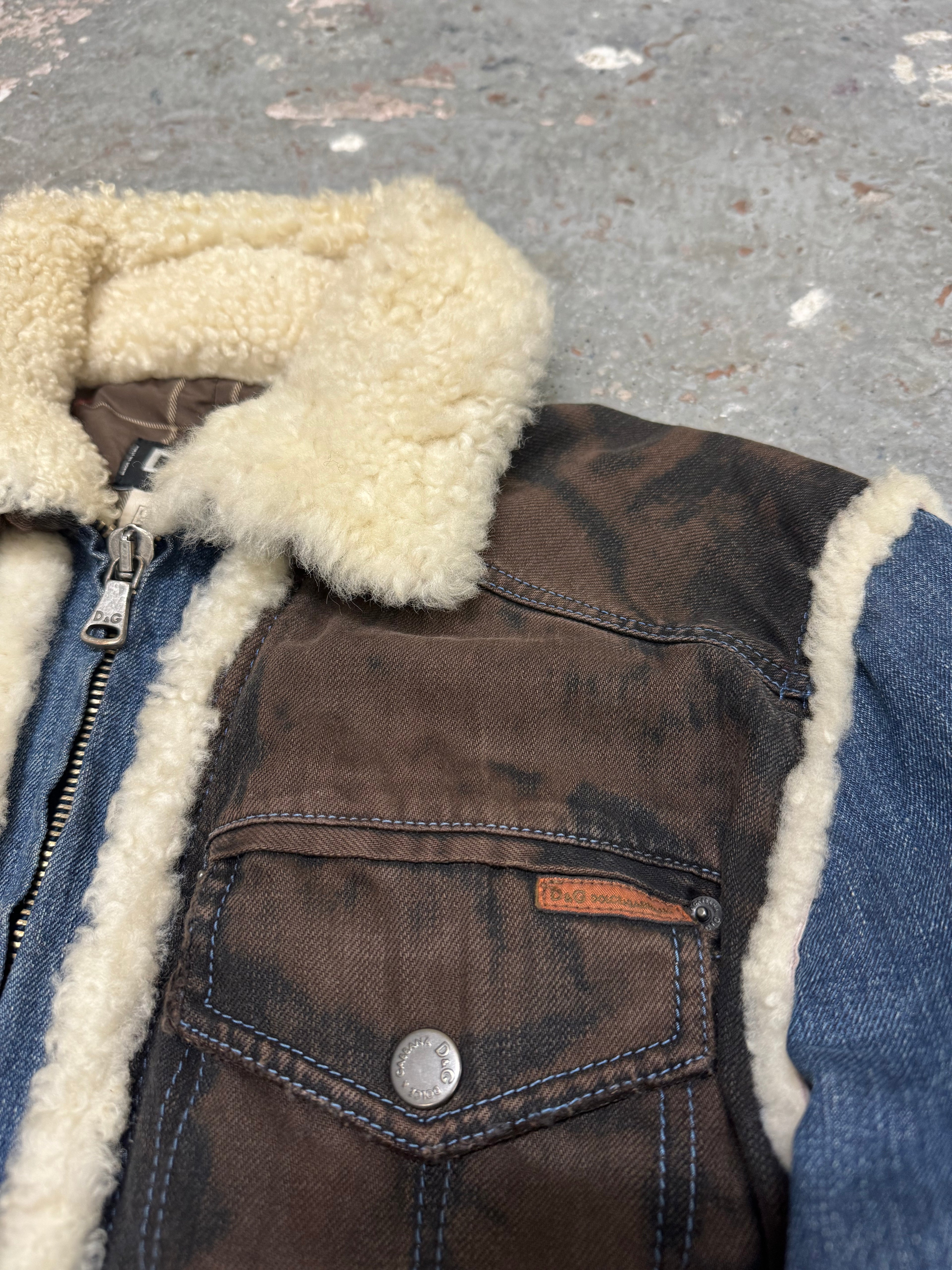 AW2005 Dolce & Gabbana Shearling Denim Leather Jacket (M/L)