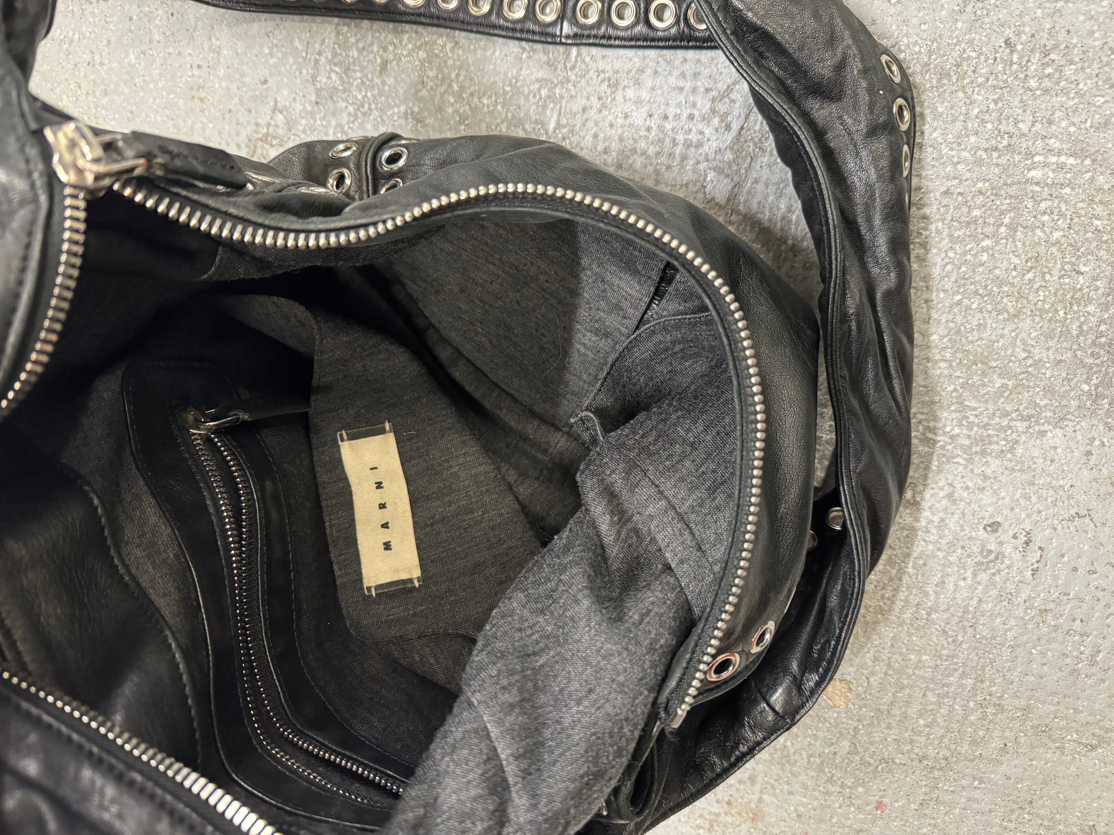 Marni Rock Embellished Black Leather Metallic Avant-Garde Bag (OS)