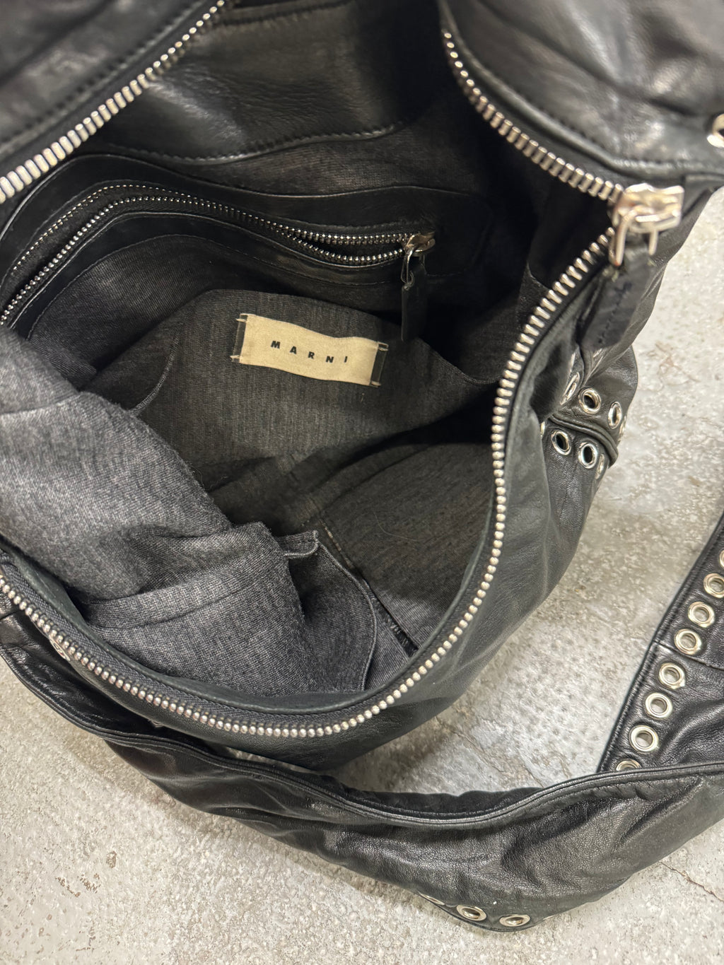 Marni Rock Embellished Black Leather Metallic Avant-Garde Bag (OS)