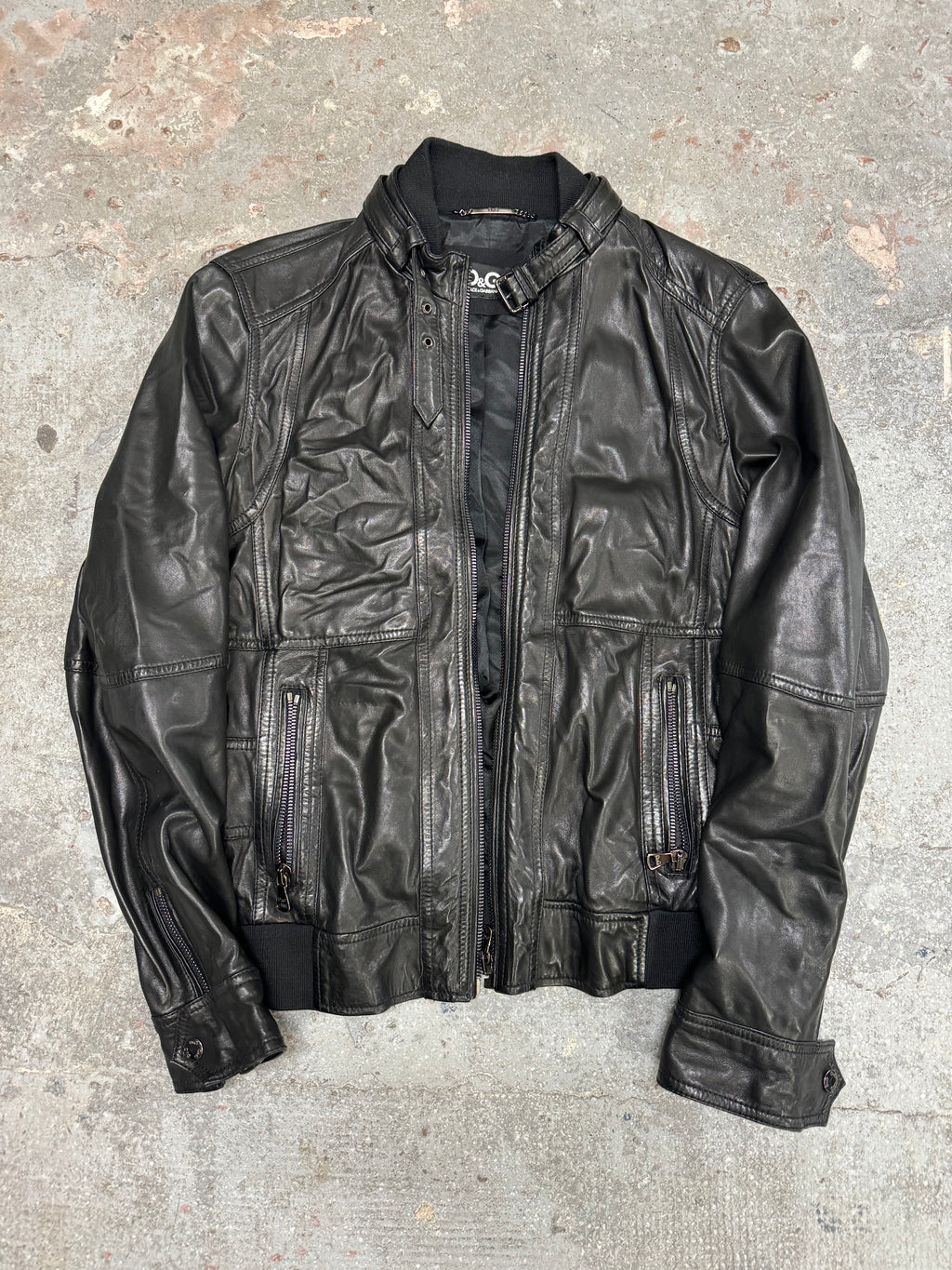 AW2005 dolce gabbana black leather jacket (L)