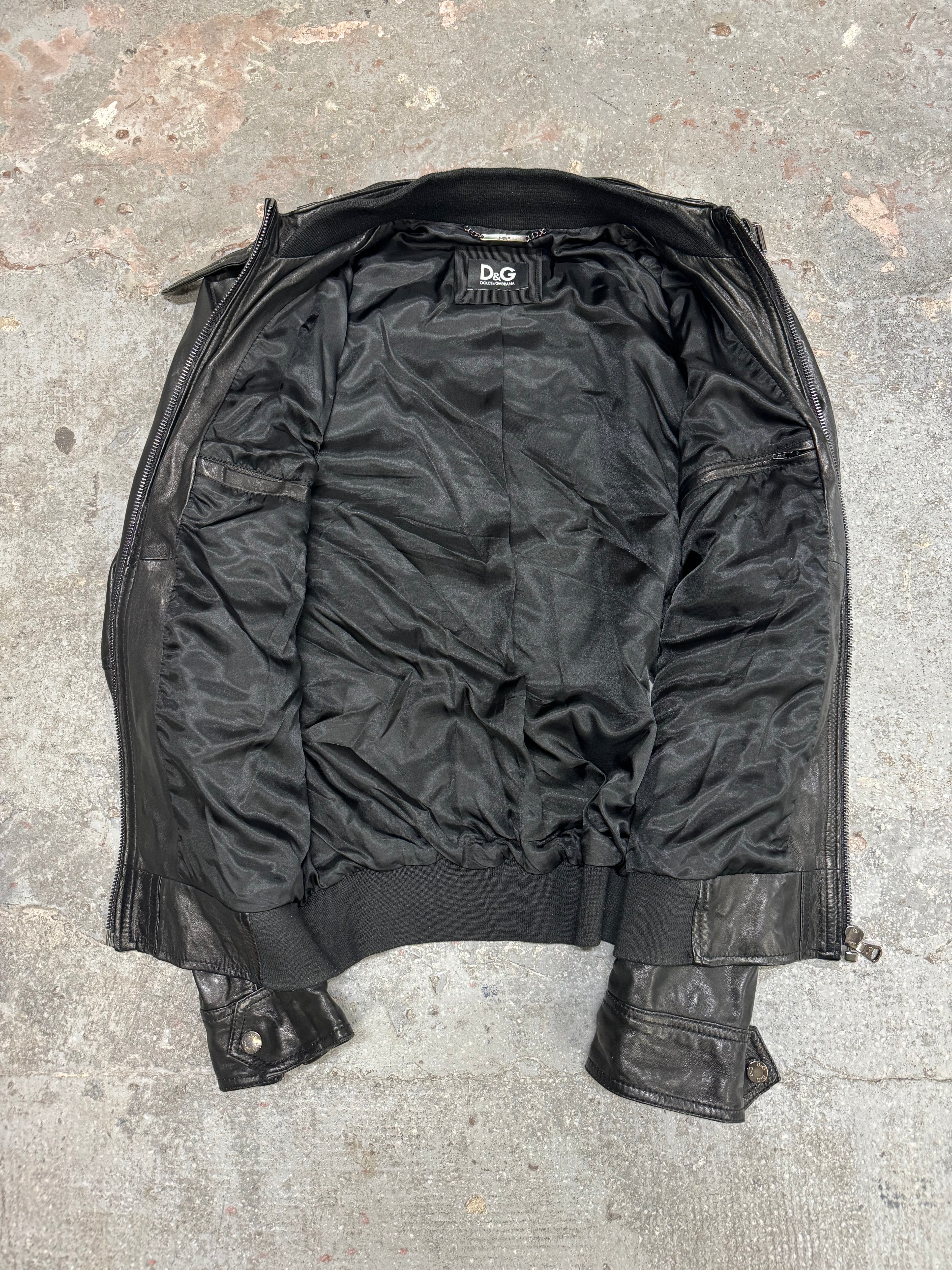 AW2005 dolce gabbana black leather jacket (L)