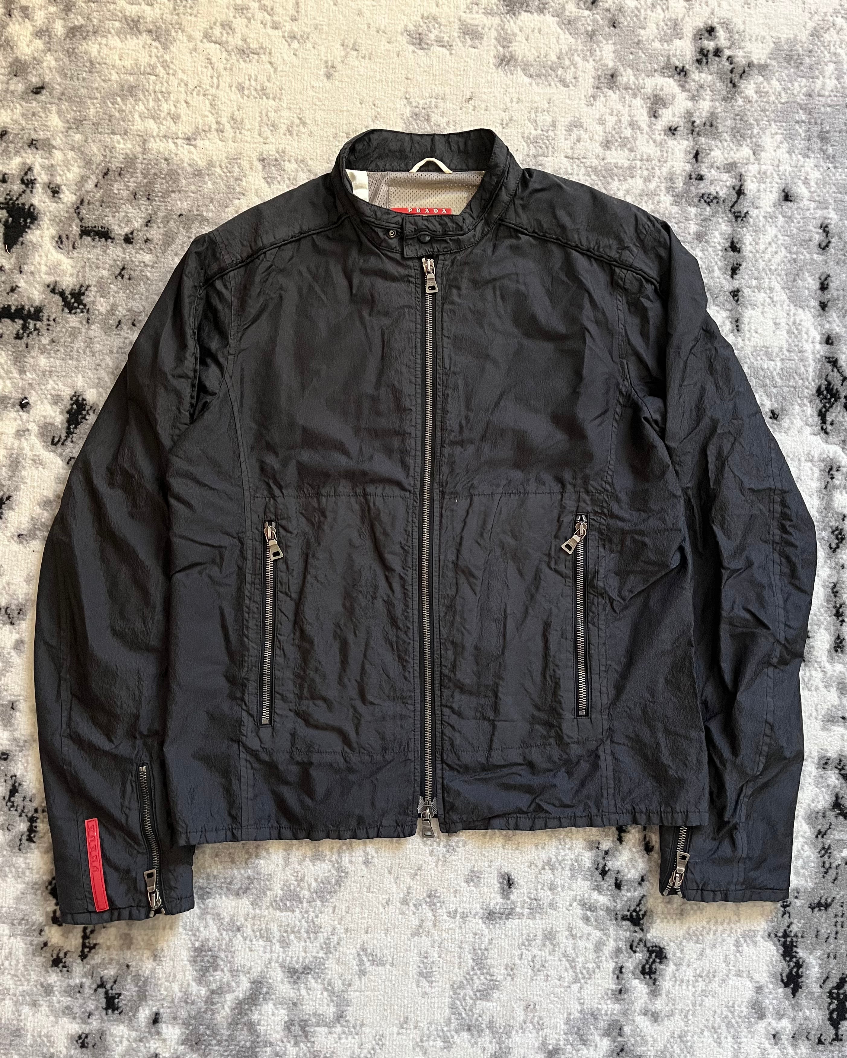 00s プラダ バイカー ナイロン シャドウ ブラック メタル ジャケット (M/L)