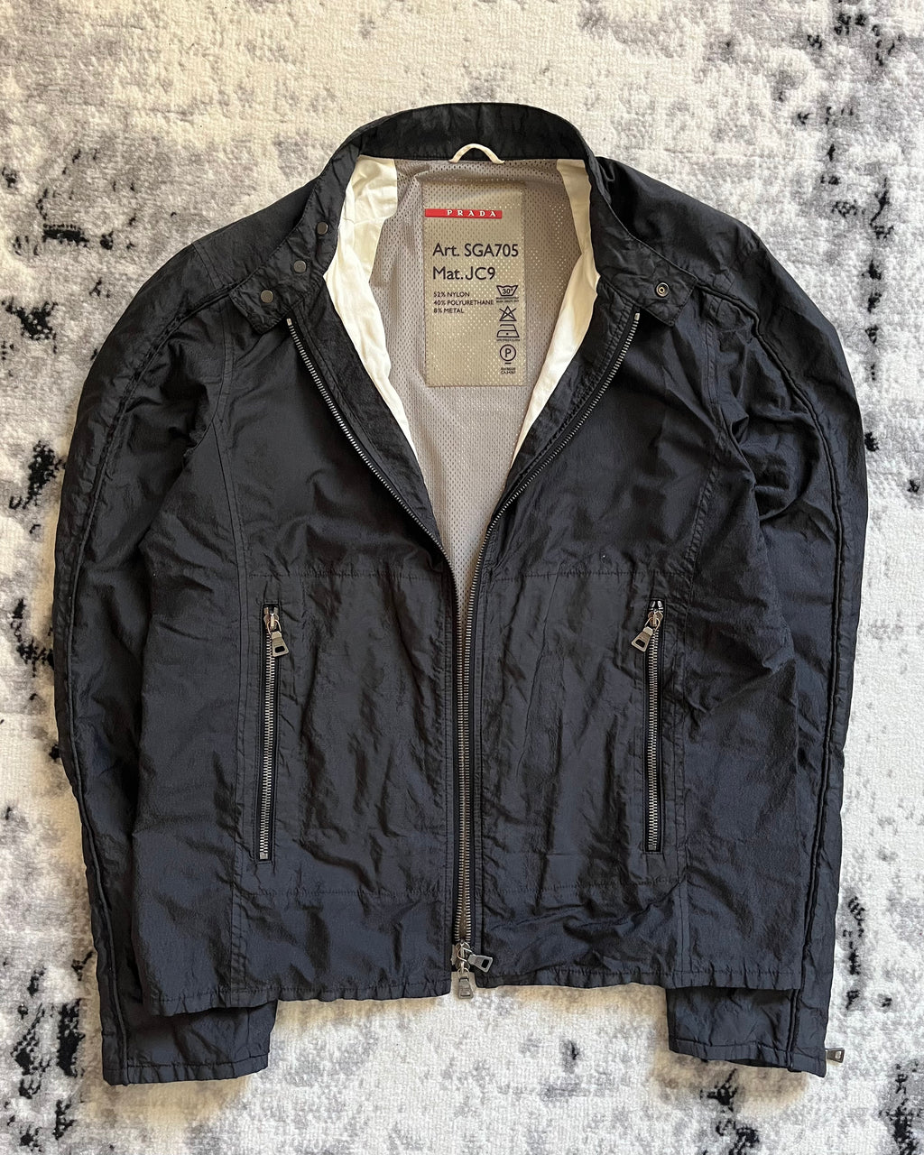 00s プラダ バイカー ナイロン シャドウ ブラック メタル ジャケット (M/L)
