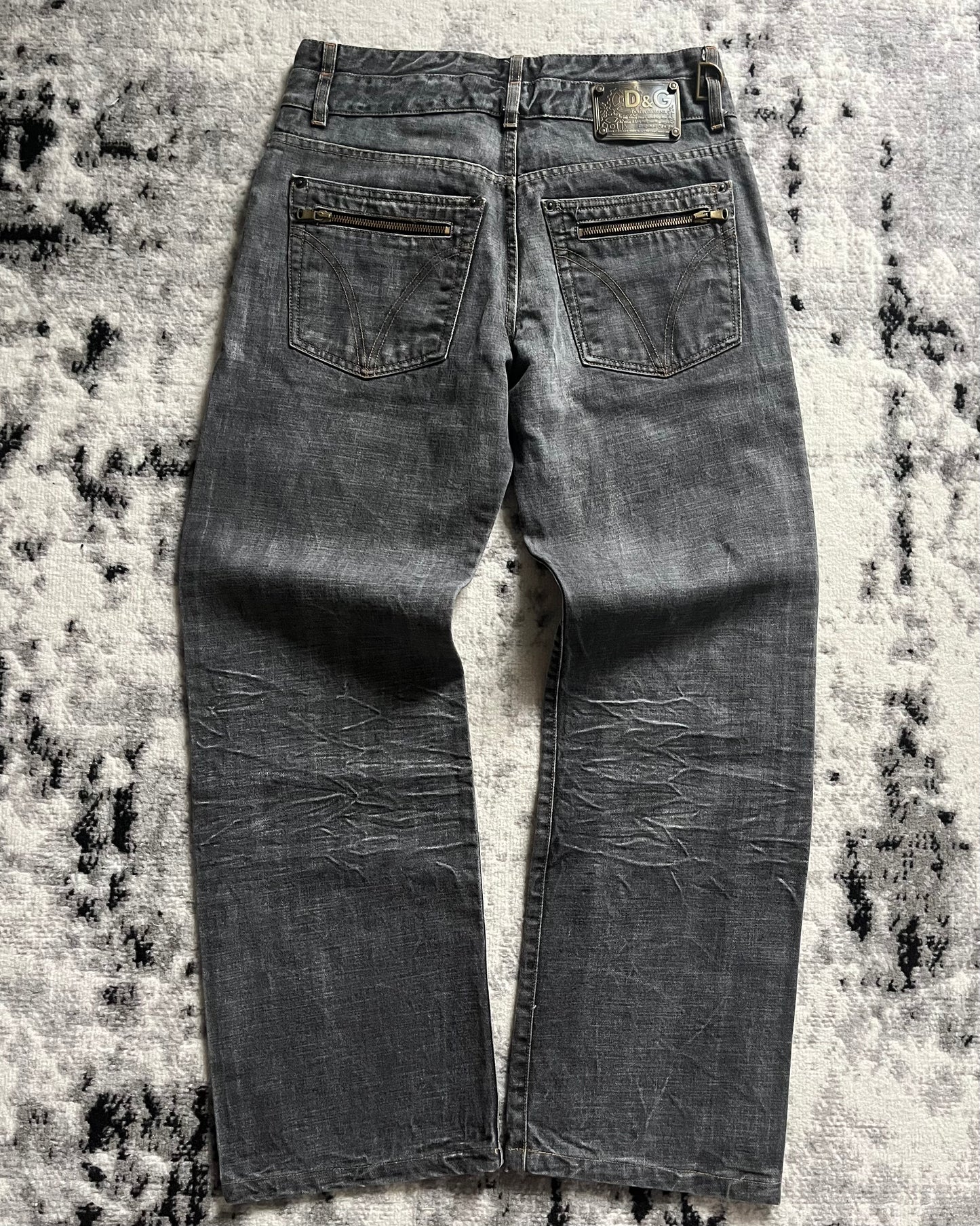 AW03 Dolce & Gabbana Grey Waxed Wash Jeans (M)