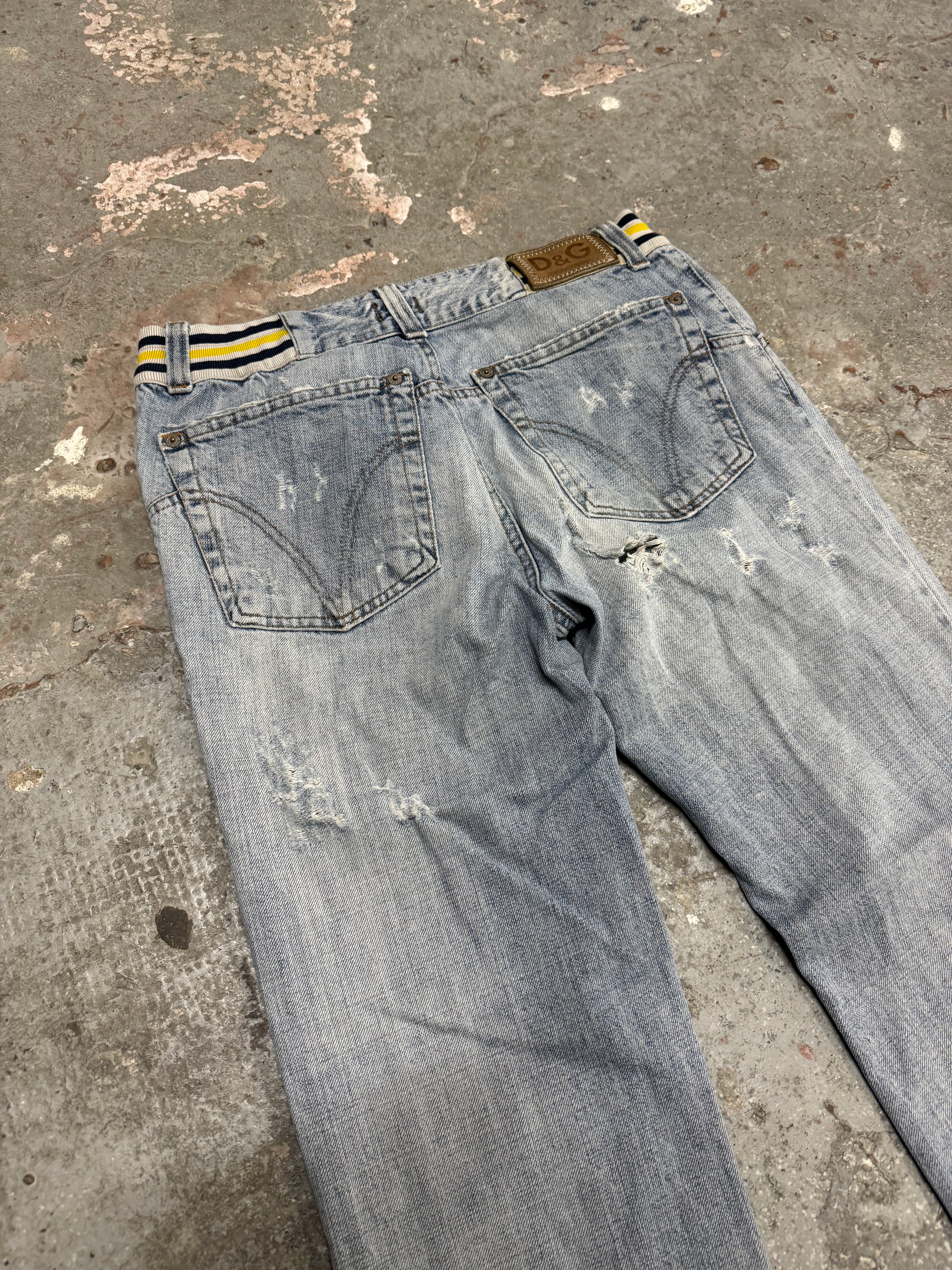 SS2006 Dolce & Gabbana Blue Distressed Denim Jeans (S)