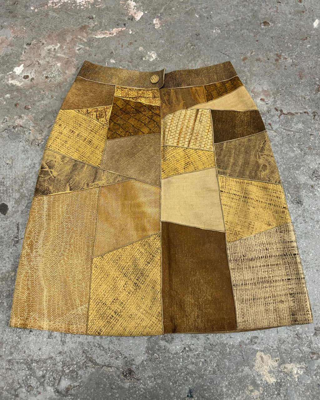 2000s Roberto Cavalli Patchwork Hybrid Leather Camel Skirt (S)