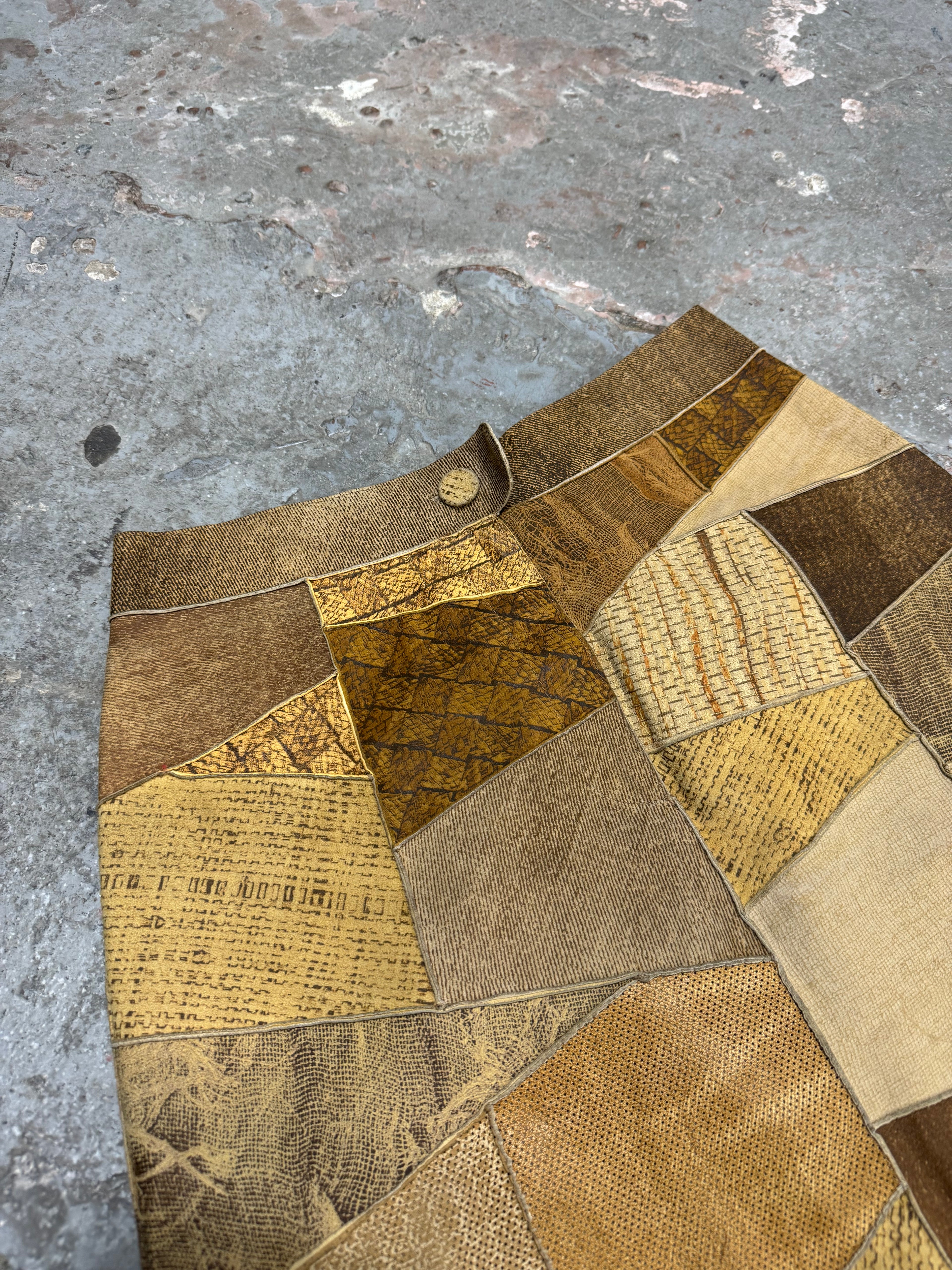 2000s Roberto Cavalli Patchwork Hybrid Leather Camel Skirt (S)