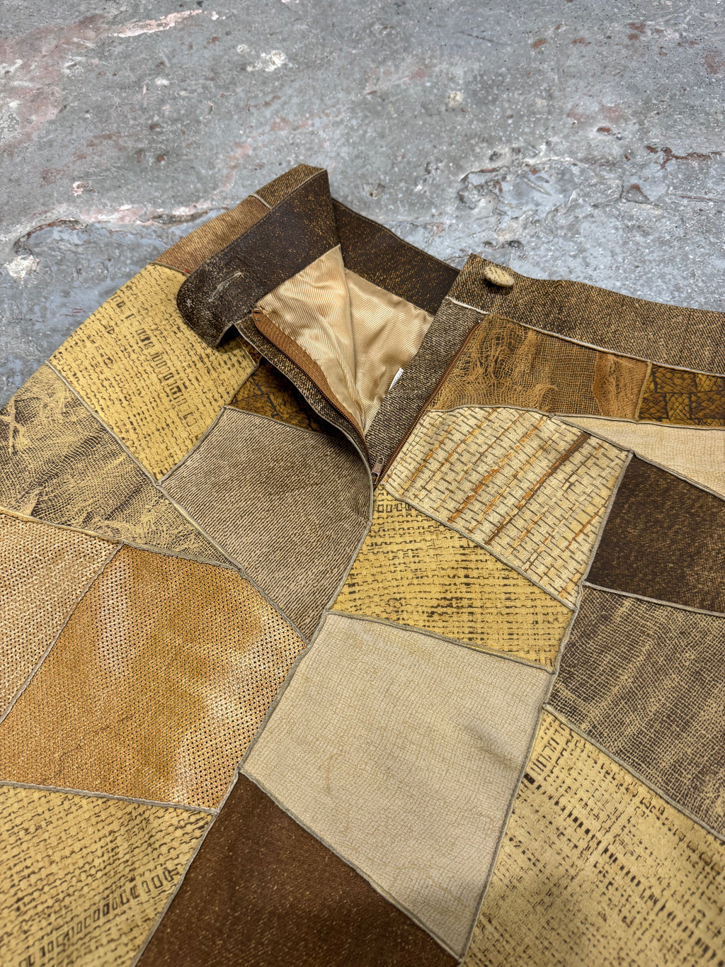 2000s Roberto Cavalli Patchwork Hybrid Leather Camel Skirt (S)