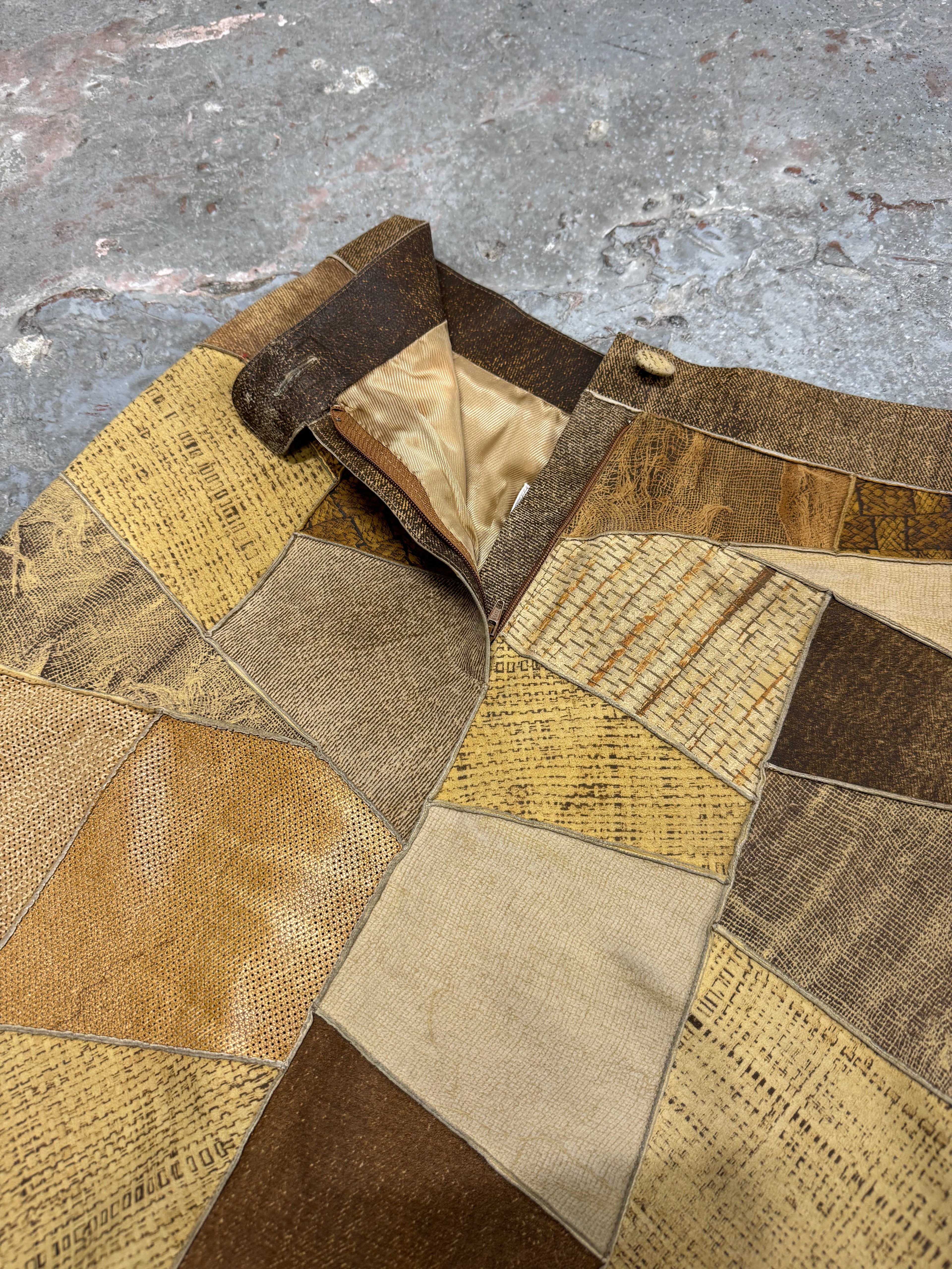 2000s Roberto Cavalli Patchwork Hybrid Leather Camel Skirt (S)