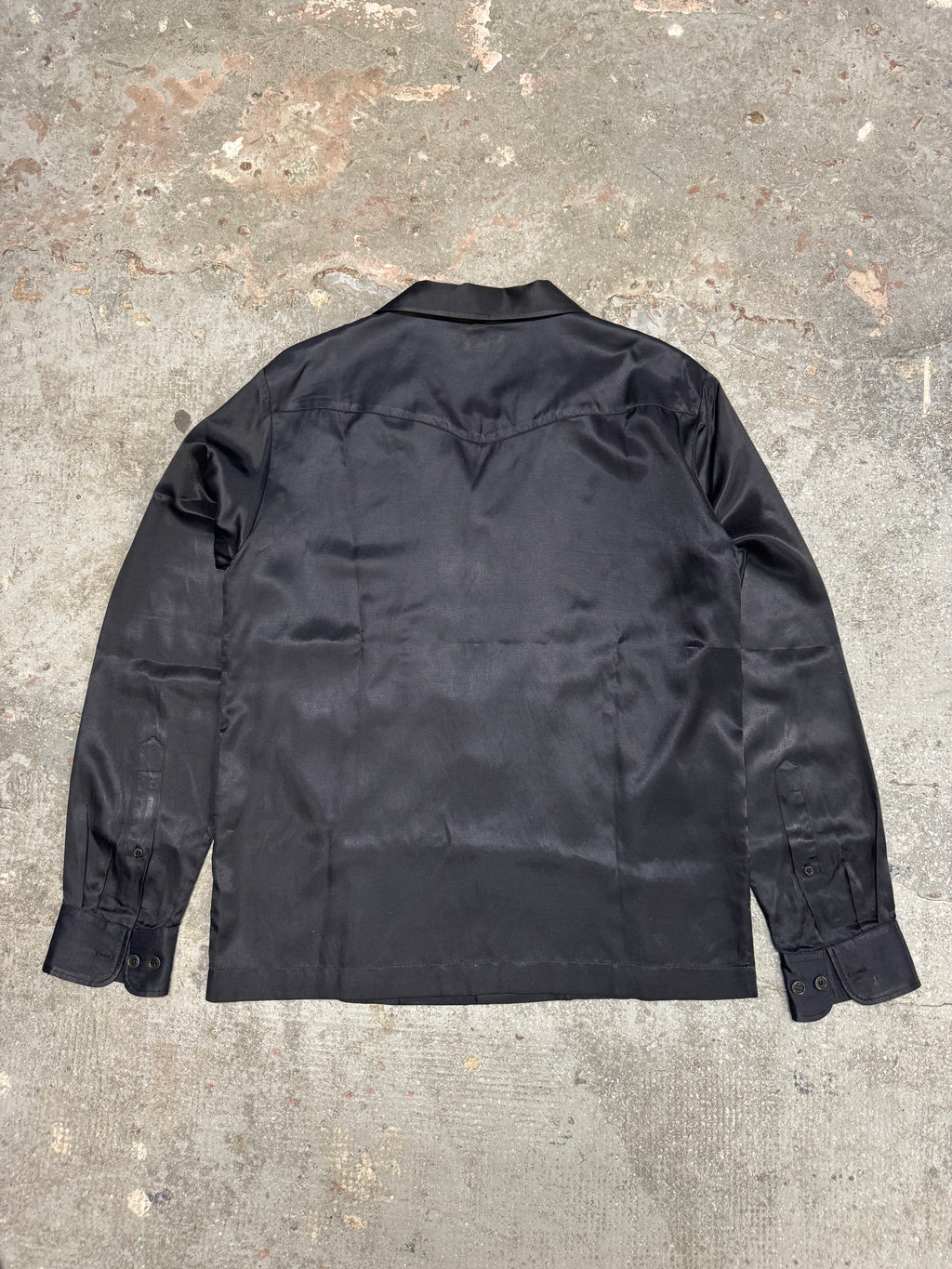AW2016 Dries Van Noten Embroidered Peacock Feathers Black Satin Shirt (M/L)