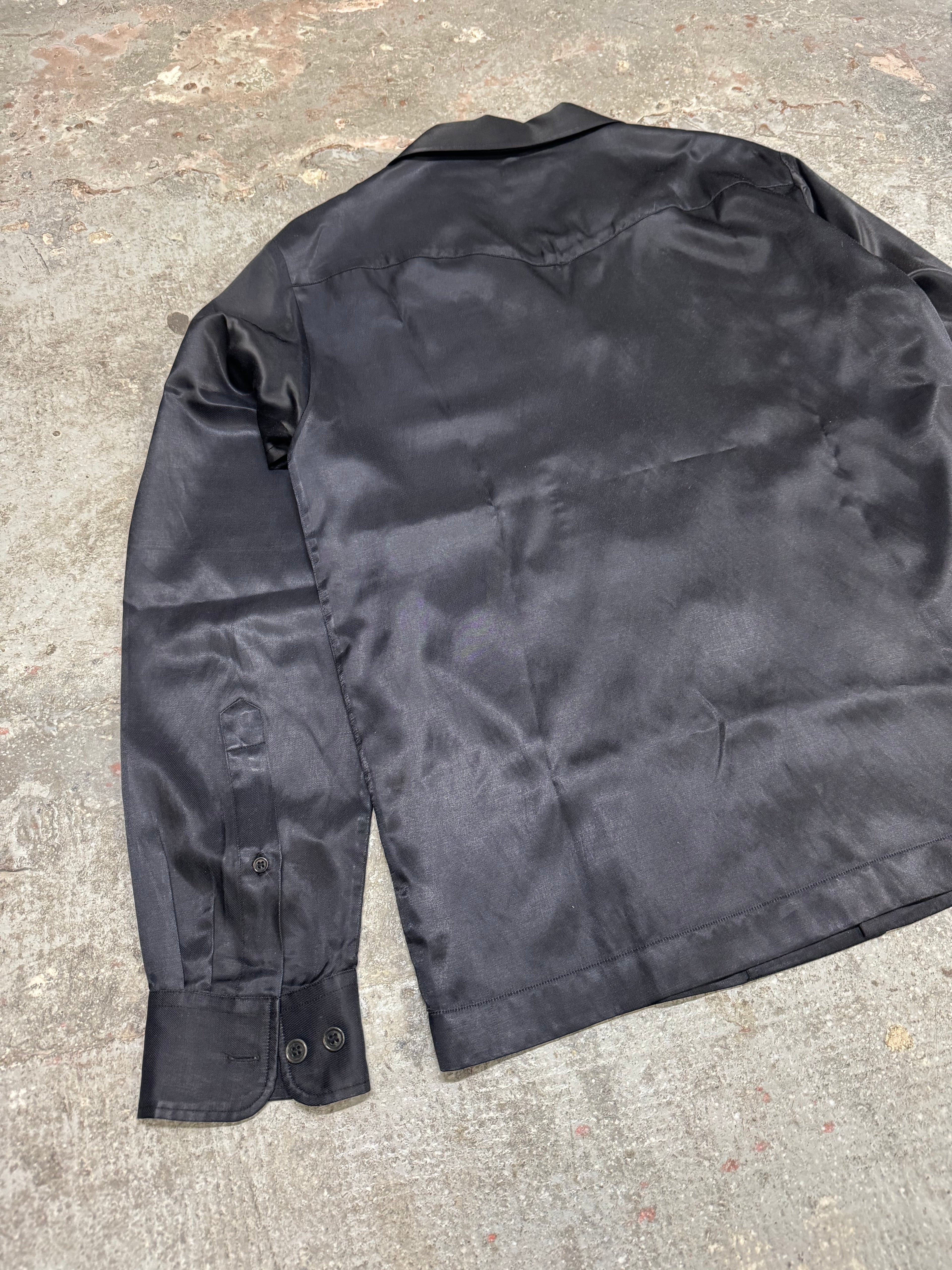 AW2016 Dries Van Noten Embroidered Peacock Feathers Black Satin Shirt (M/L)