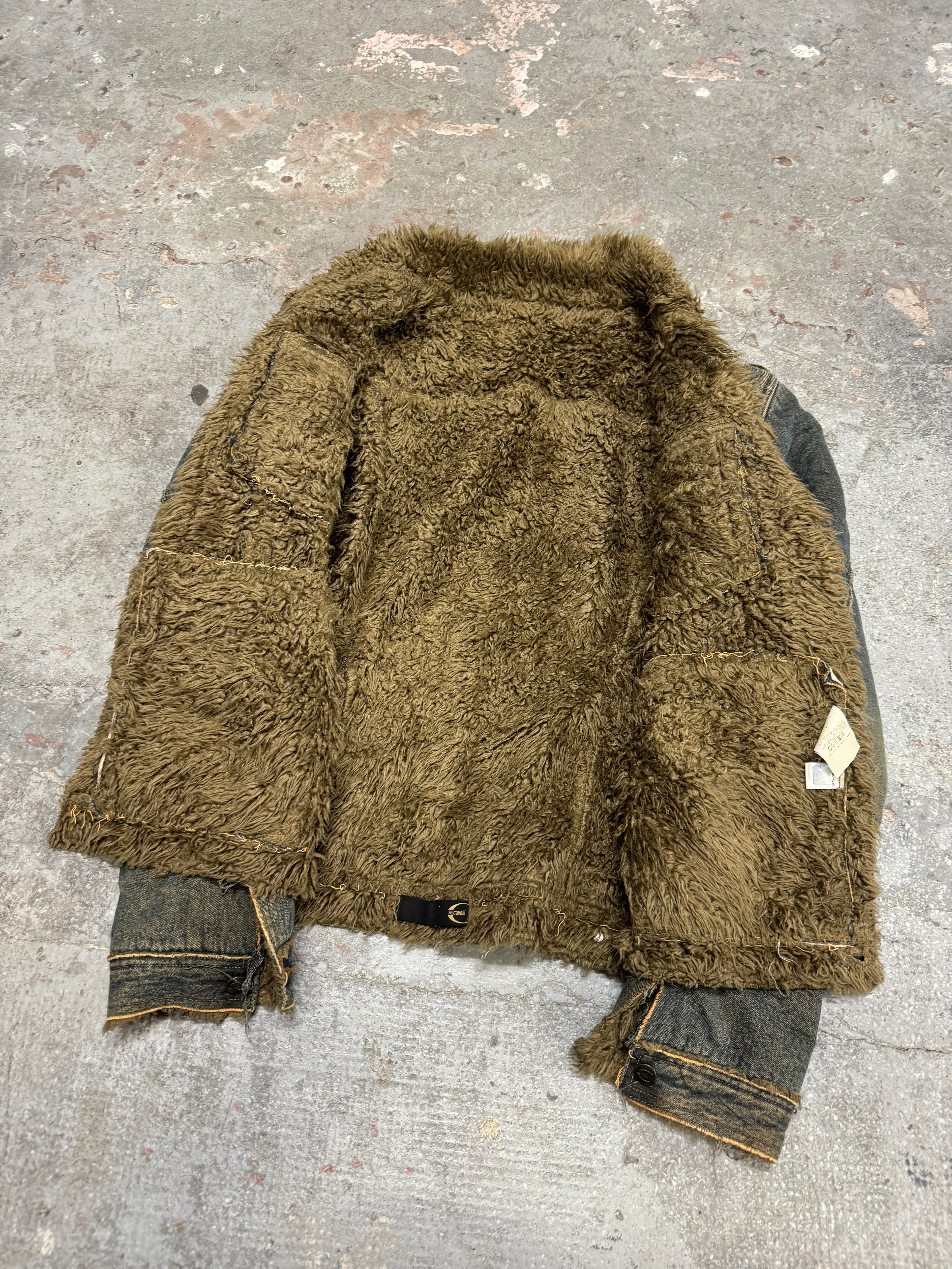 AW2005 Roberto Cavalli Blue Denim Fur Faded Jacket (L)