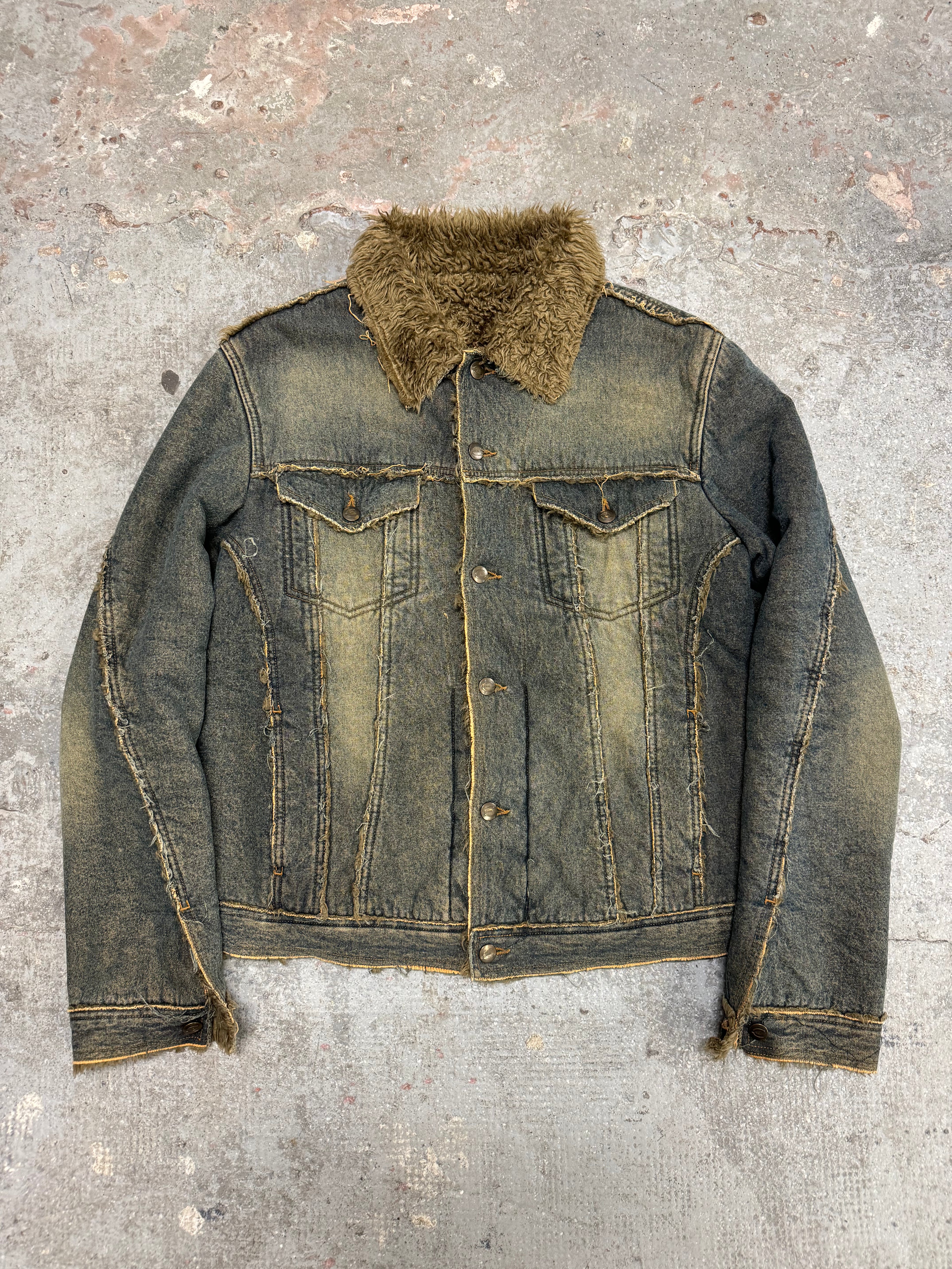 AW2005 Roberto Cavalli Blue Denim Fur Faded Jacket (L)