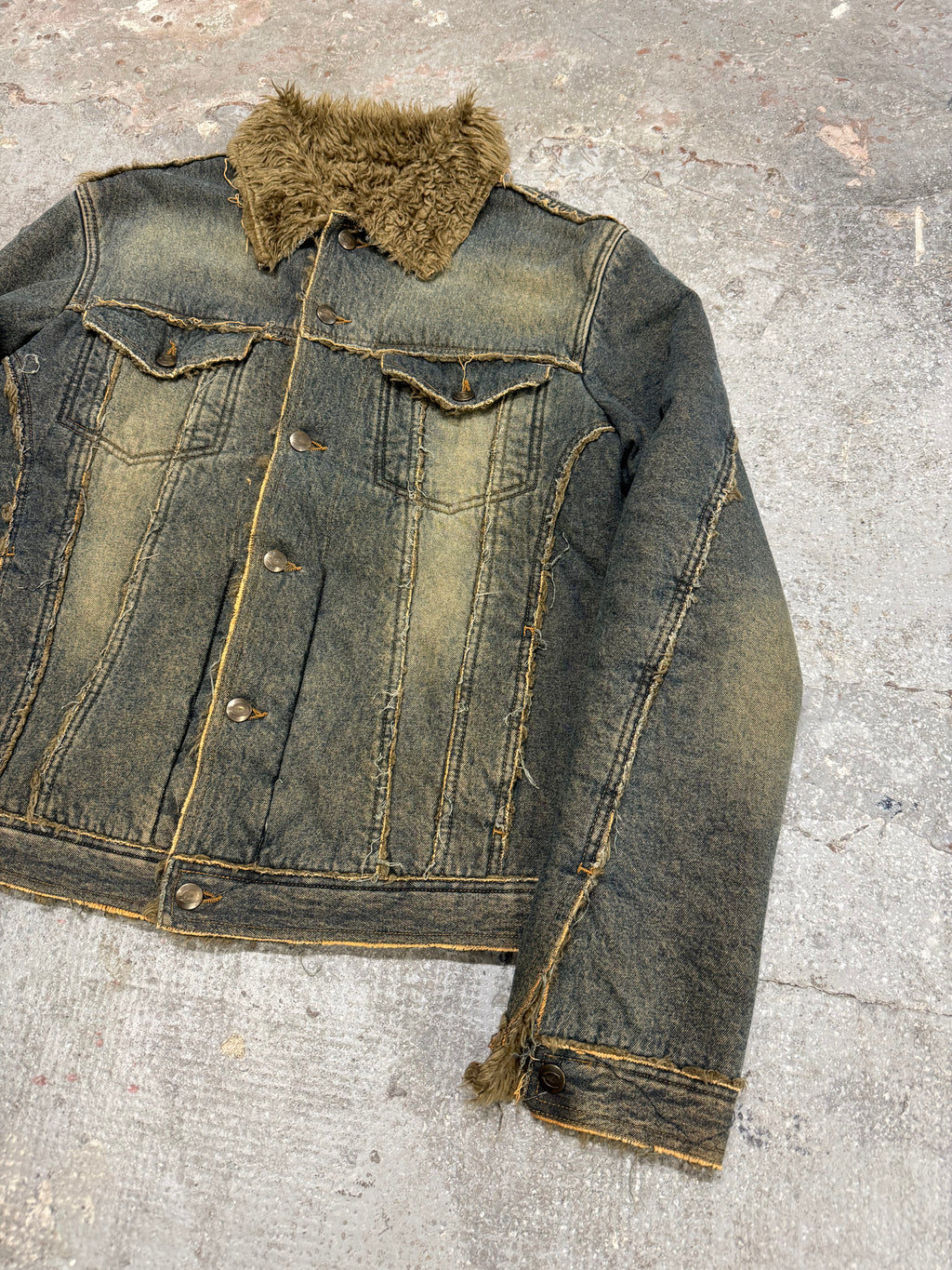 AW2005 Roberto Cavalli Blue Denim Fur Faded Jacket (L)