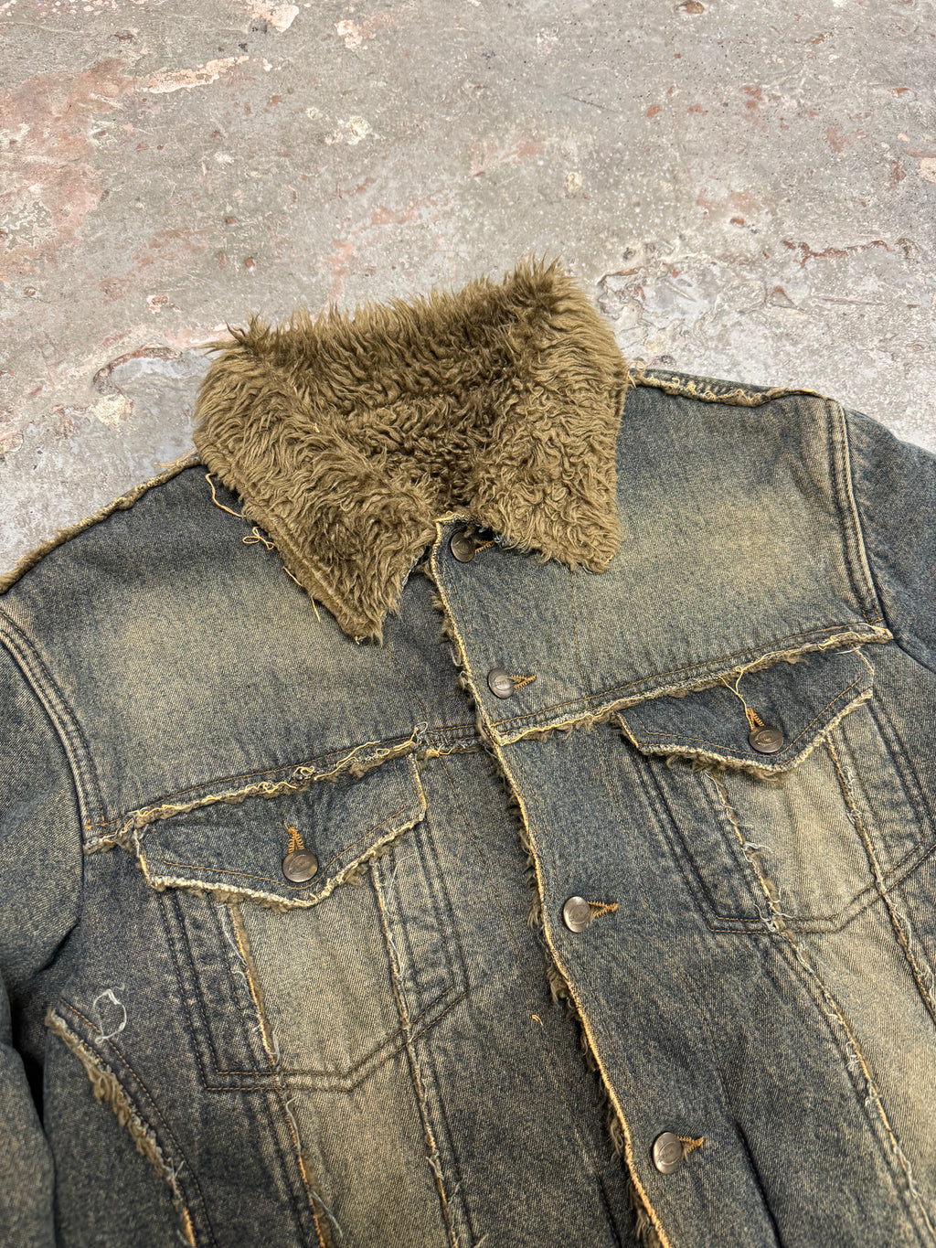 AW2005 Roberto Cavalli Blue Denim Fur Faded Jacket (L)