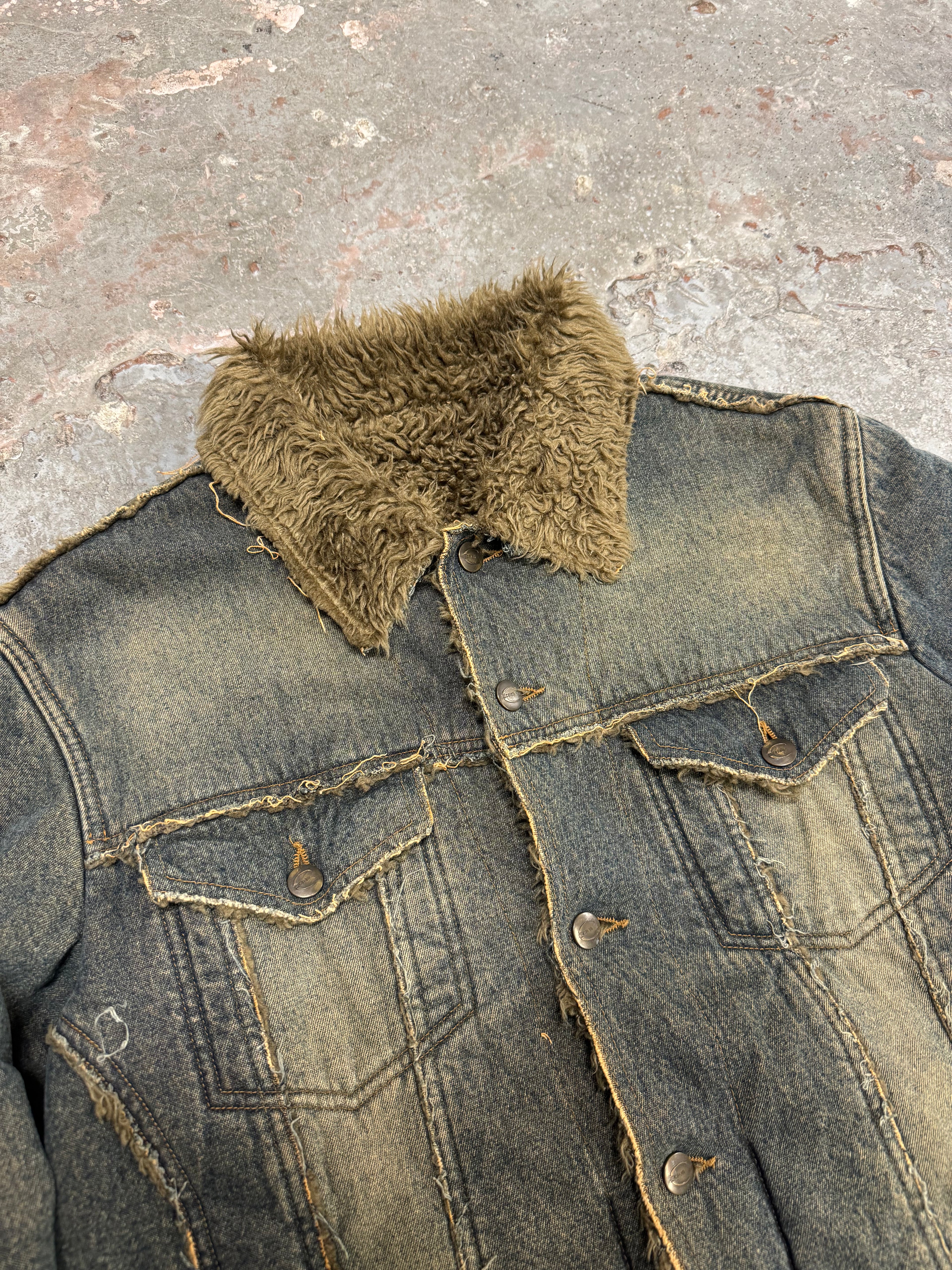 AW2005 Roberto Cavalli Blue Denim Fur Faded Jacket (L)