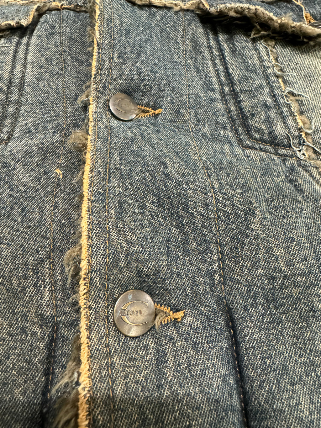 AW2005 Roberto Cavalli Blue Denim Fur Faded Jacket (L)