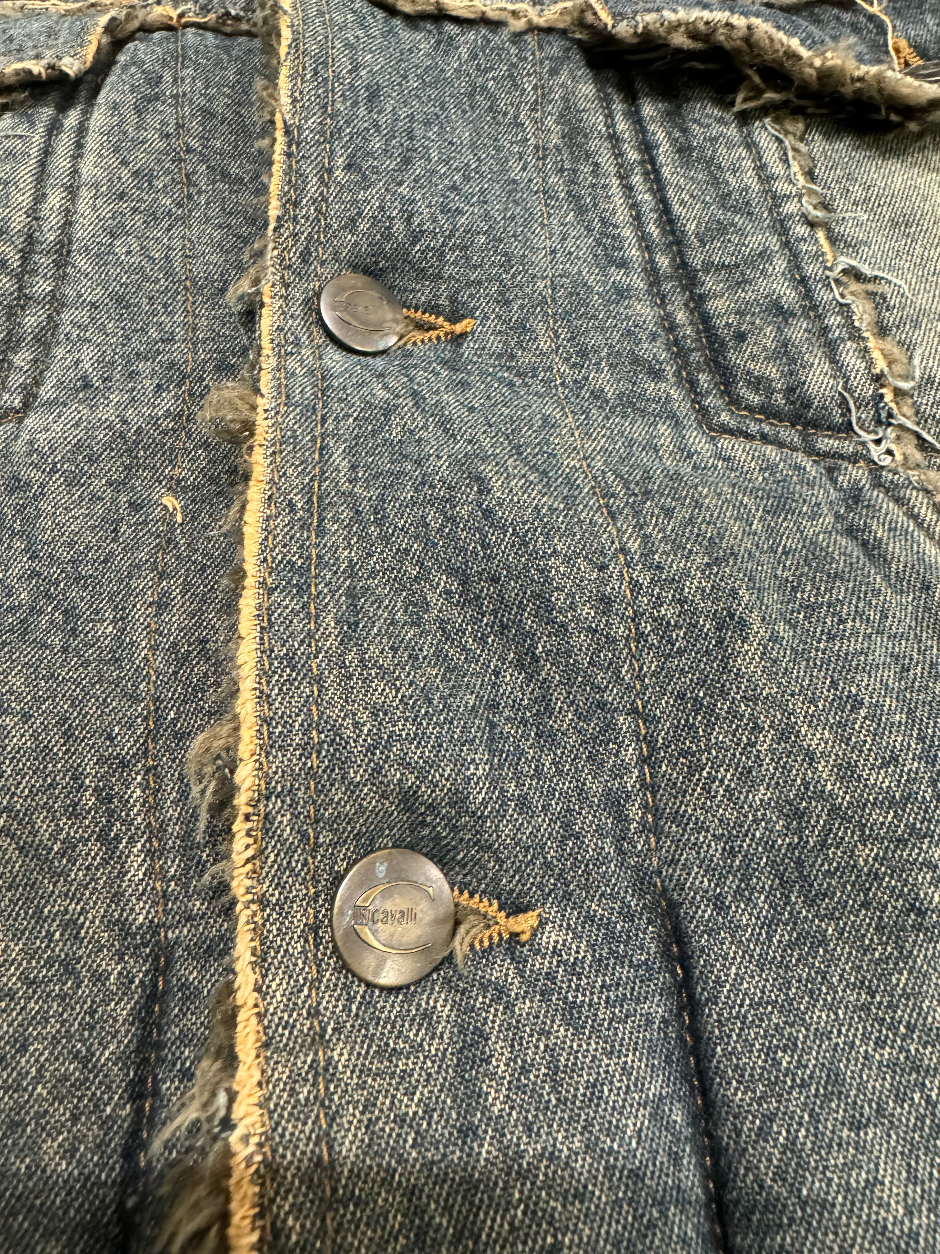 AW2005 Roberto Cavalli Blue Denim Fur Faded Jacket (L)
