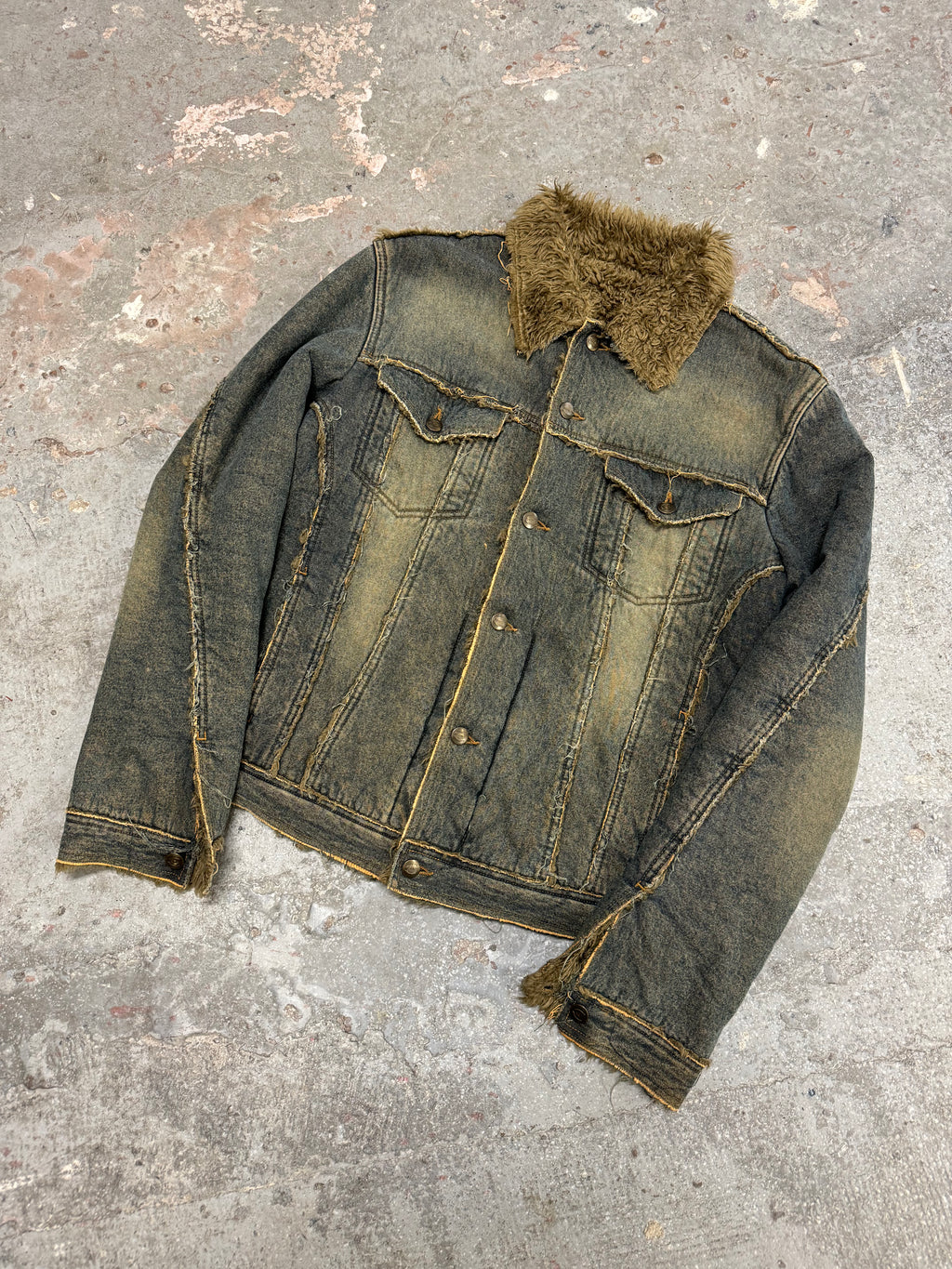 AW2005 Roberto Cavalli Blue Denim Fur Faded Jacket (L)