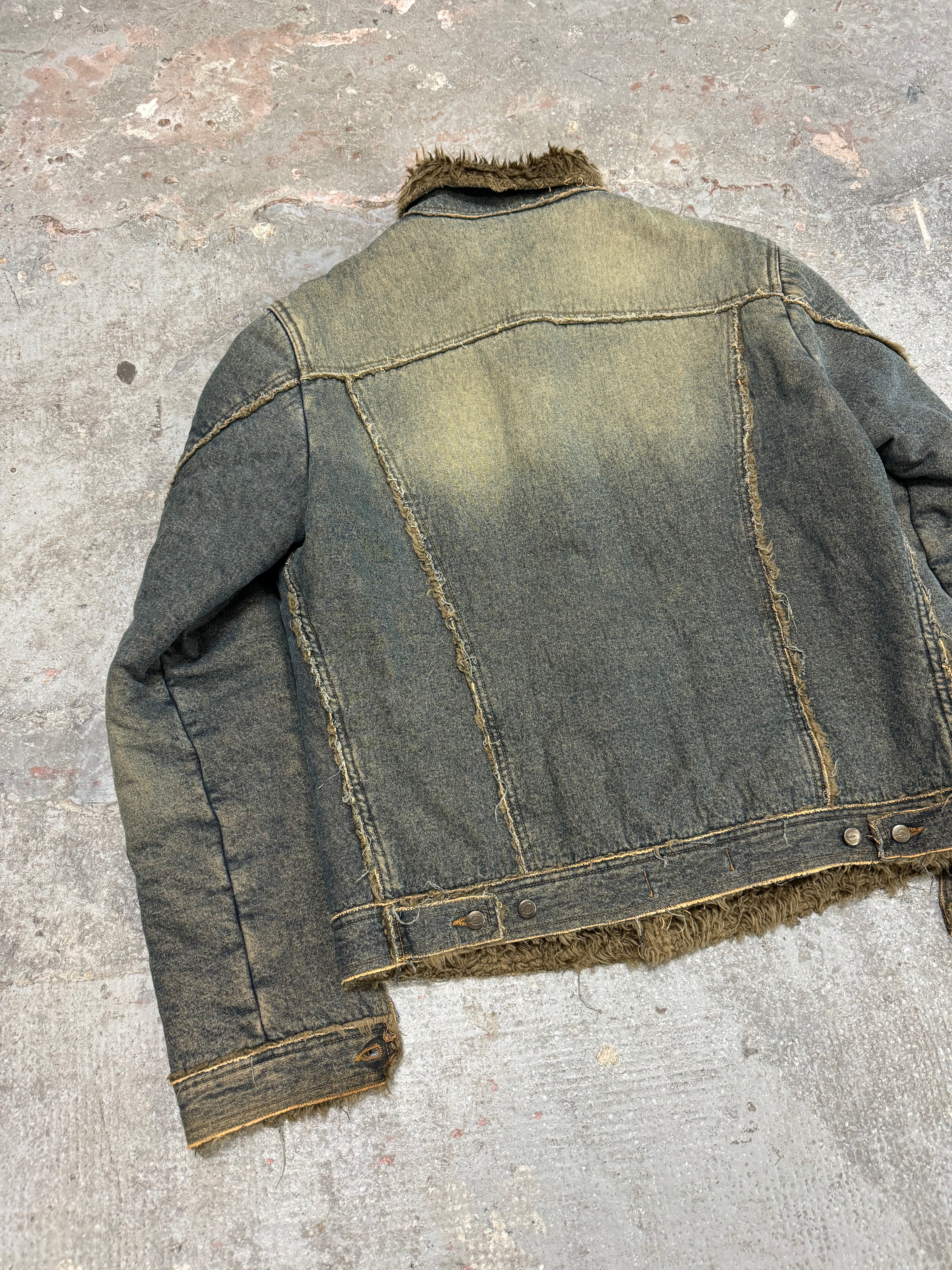 AW2005 Roberto Cavalli Blue Denim Fur Faded Jacket (L)
