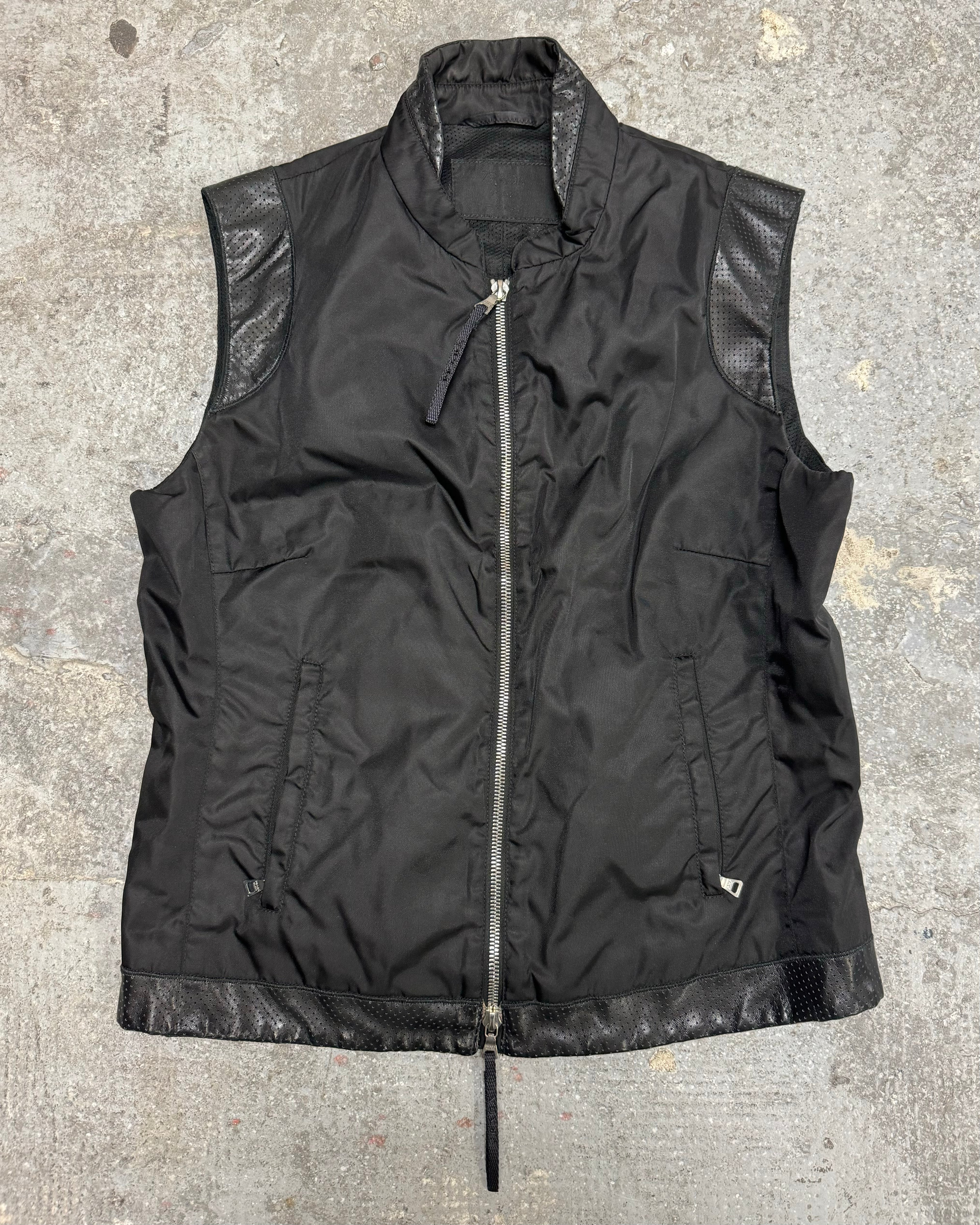 2000s Prada Black Hybrid Nylon & Leather Vest Jacket (S)