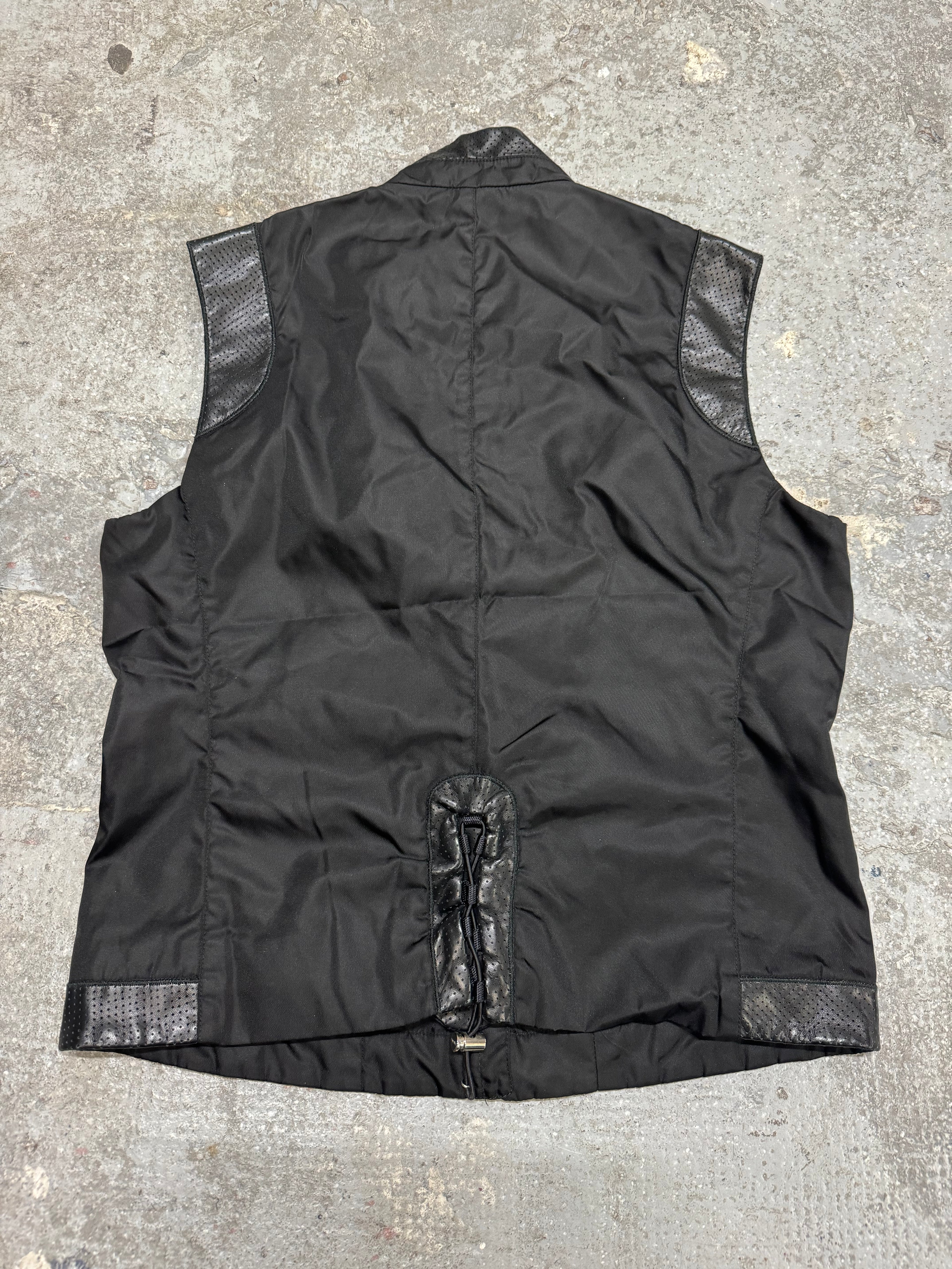 2000s Prada Black Hybrid Nylon & Leather Vest Jacket (S)