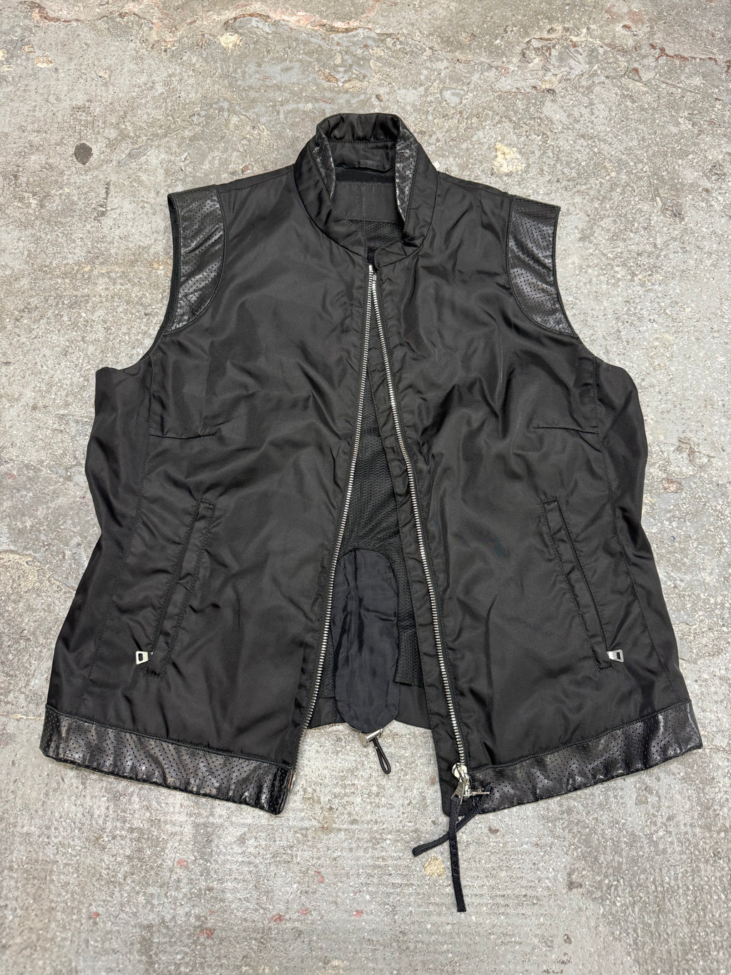 2000s Prada Black Hybrid Nylon & Leather Vest Jacket (S)