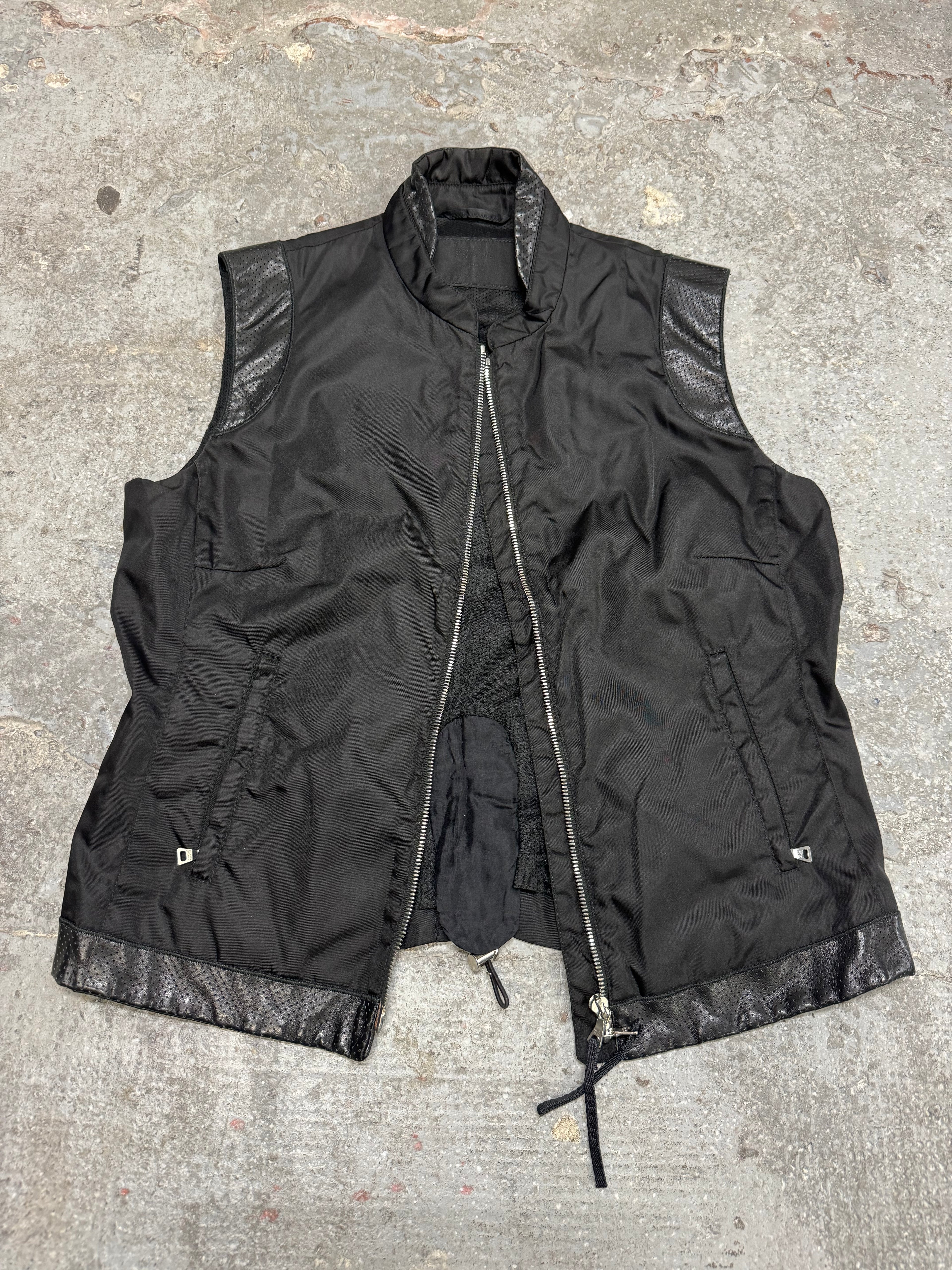 2000s Prada Black Hybrid Nylon & Leather Vest Jacket (S)
