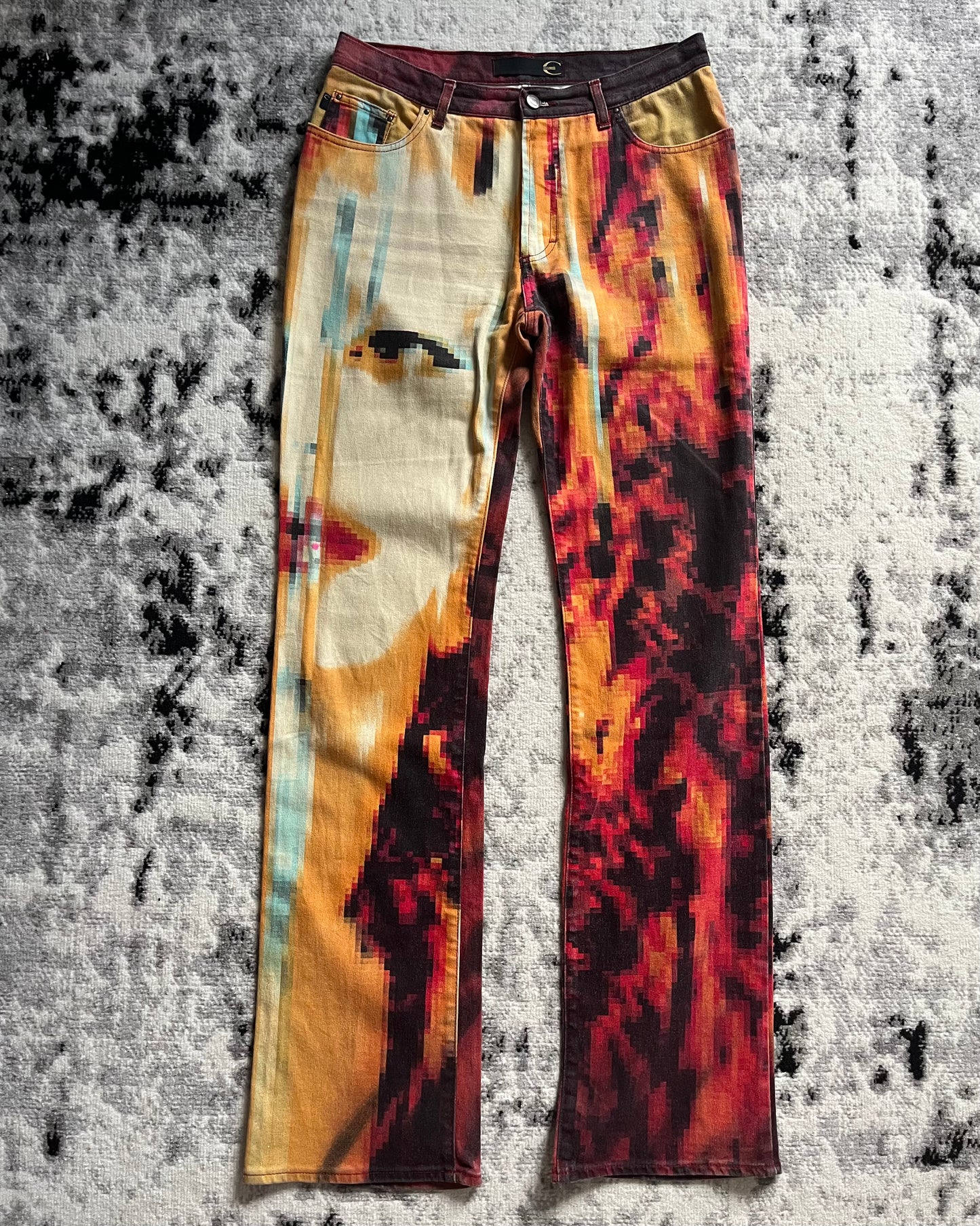 SS2001 Roberto Cavalli Lava Pixel Face Pants (L)