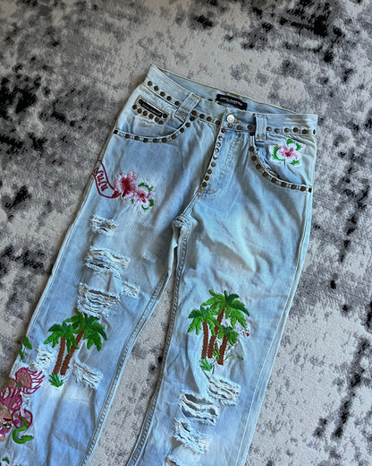 SS06 Dolce & Gabbana Honolulu Embroideries Jeans (XS/S)