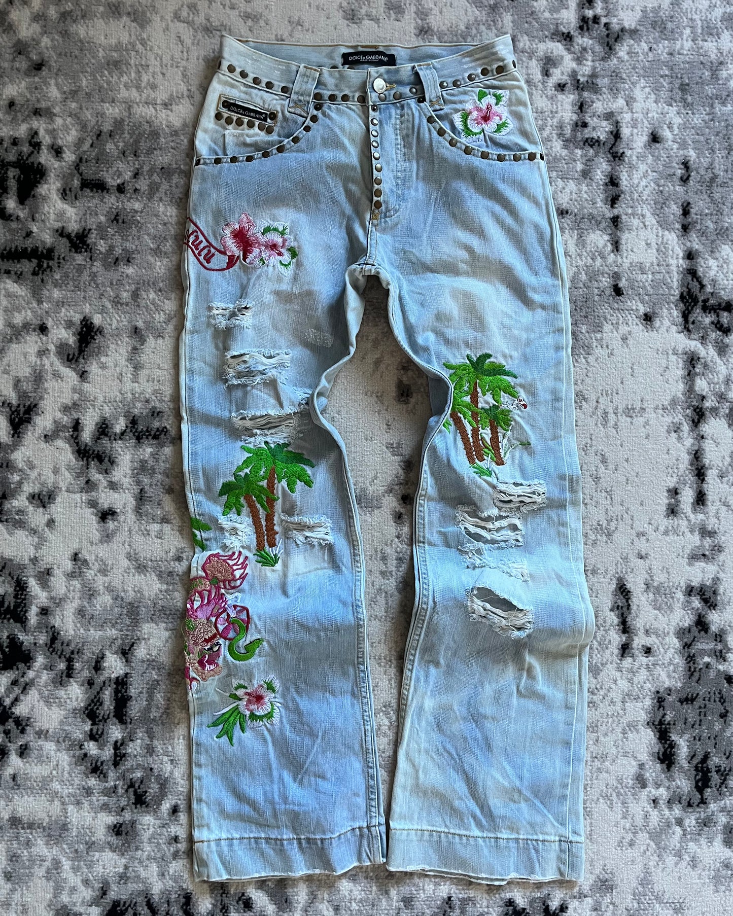 SS06 ドルチェ&amp;ガッバーナ ホノルル刺繍 ジーンズ (XS/S)