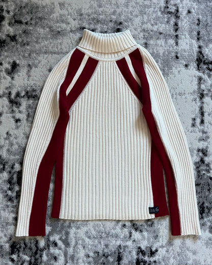 00 年代 Dolce &amp; Gabbana 红色点缀白色高领毛衣 (S)