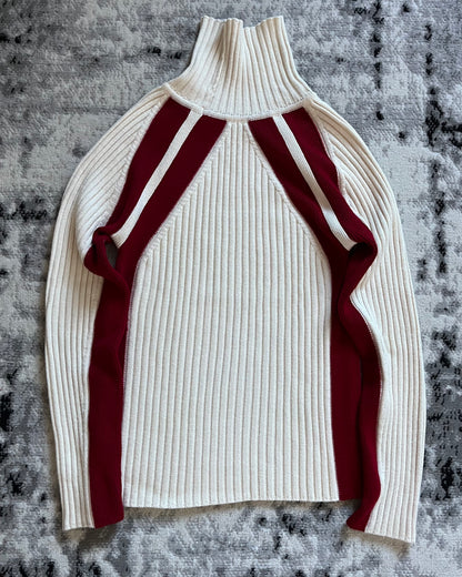 00 年代 Dolce &amp; Gabbana 红色点缀白色高领毛衣 (S)
