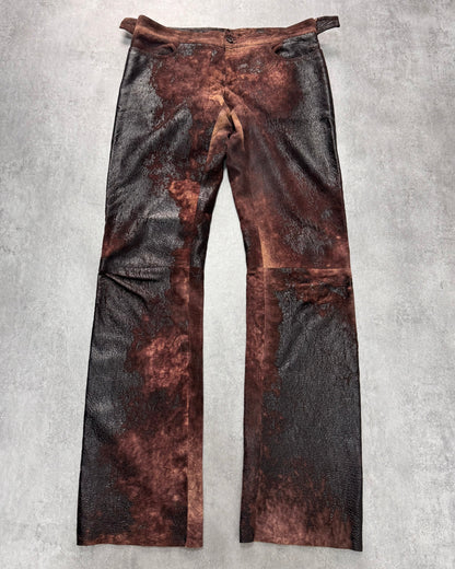 AW2000 Roberto Cavalli Brown Eroded Burnt Leather Pants (M/L)