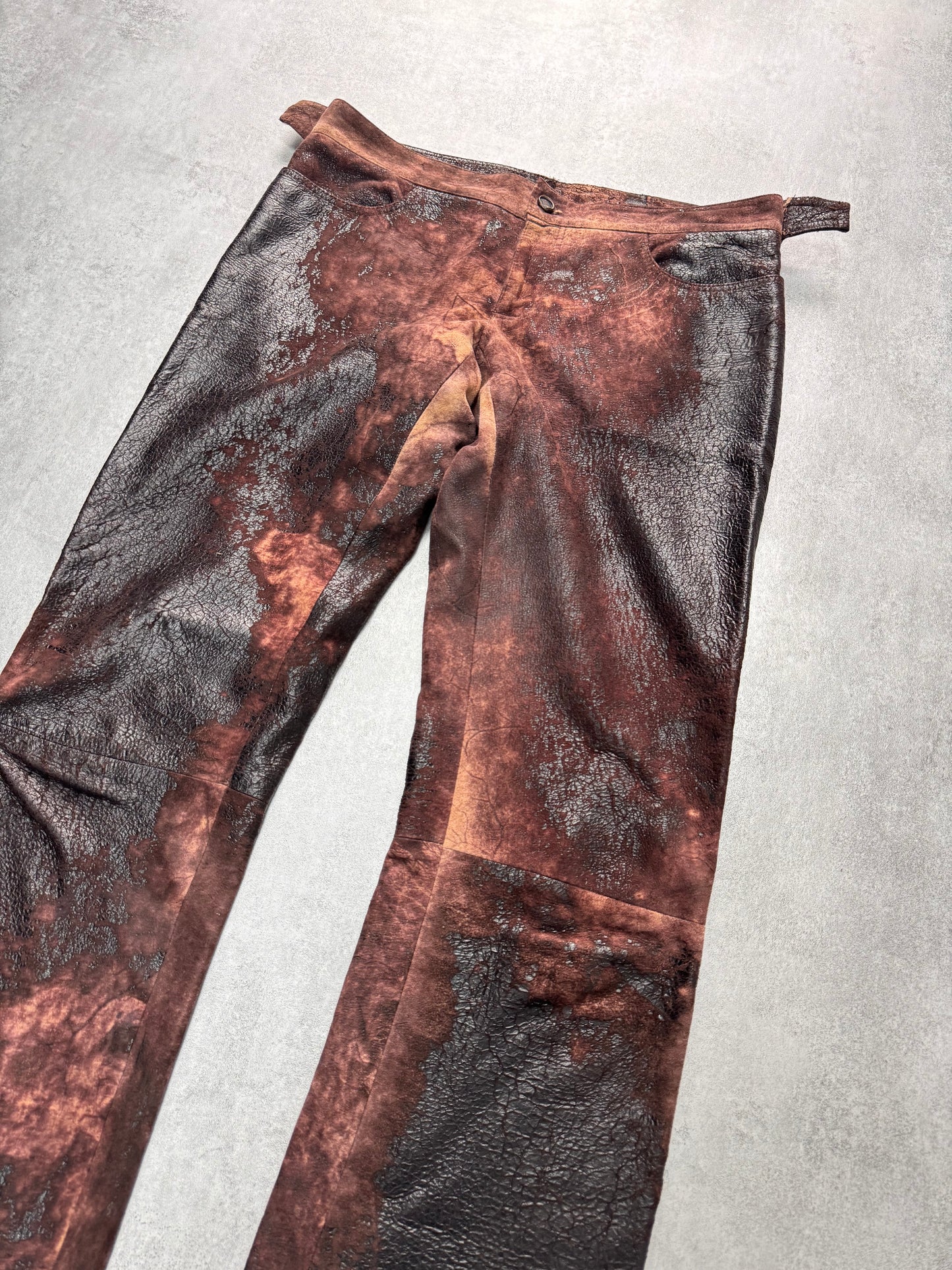 AW2000 Roberto Cavalli Brown Eroded Burnt Leather Pants (M/L)