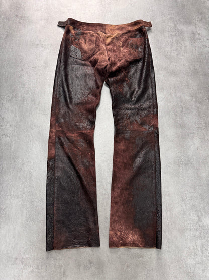 AW2000 Roberto Cavalli Brown Eroded Burnt Leather Pants (M/L)