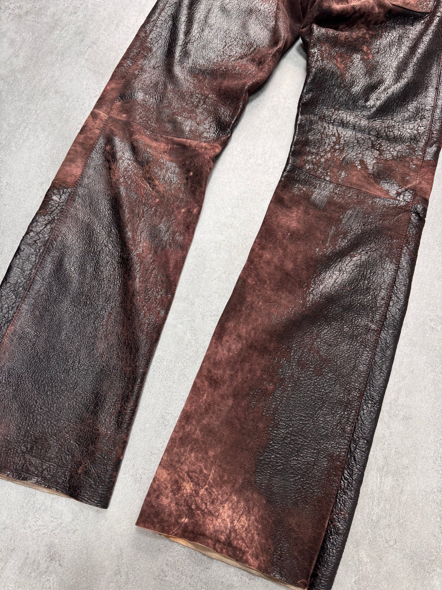 AW2000 Roberto Cavalli Brown Eroded Burnt Leather Pants (M/L)