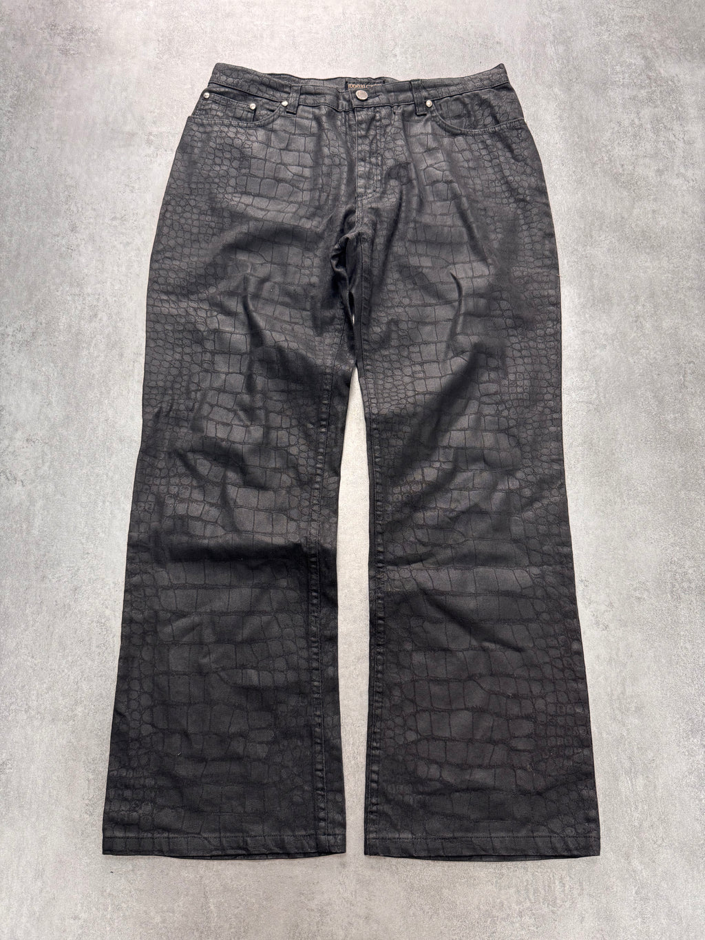 2000s Roberto Cavalli Crocodile Skin Effect Obscur Black Pants