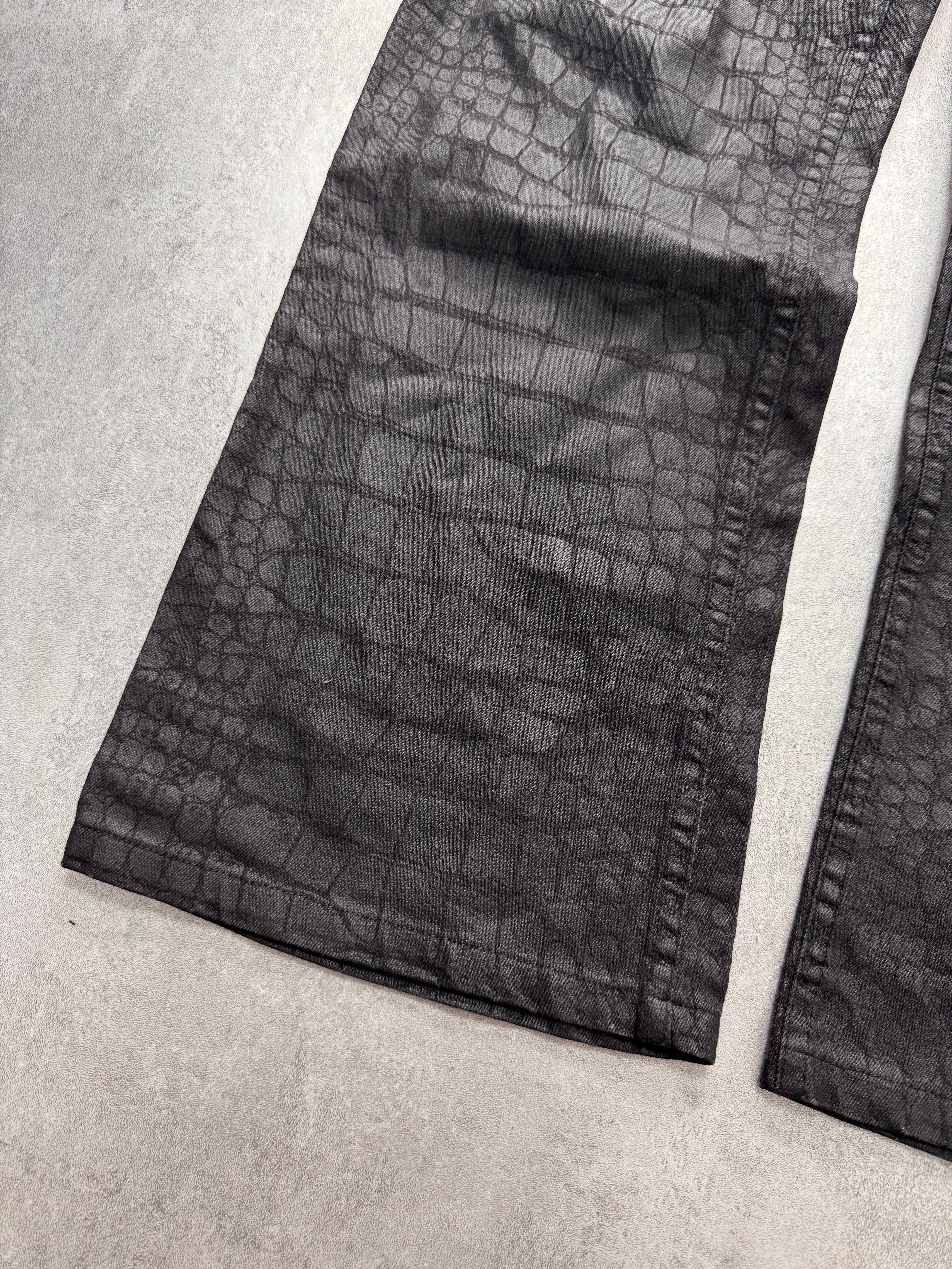 2000s Roberto Cavalli Crocodile Skin Effect Obscur Black Pants
