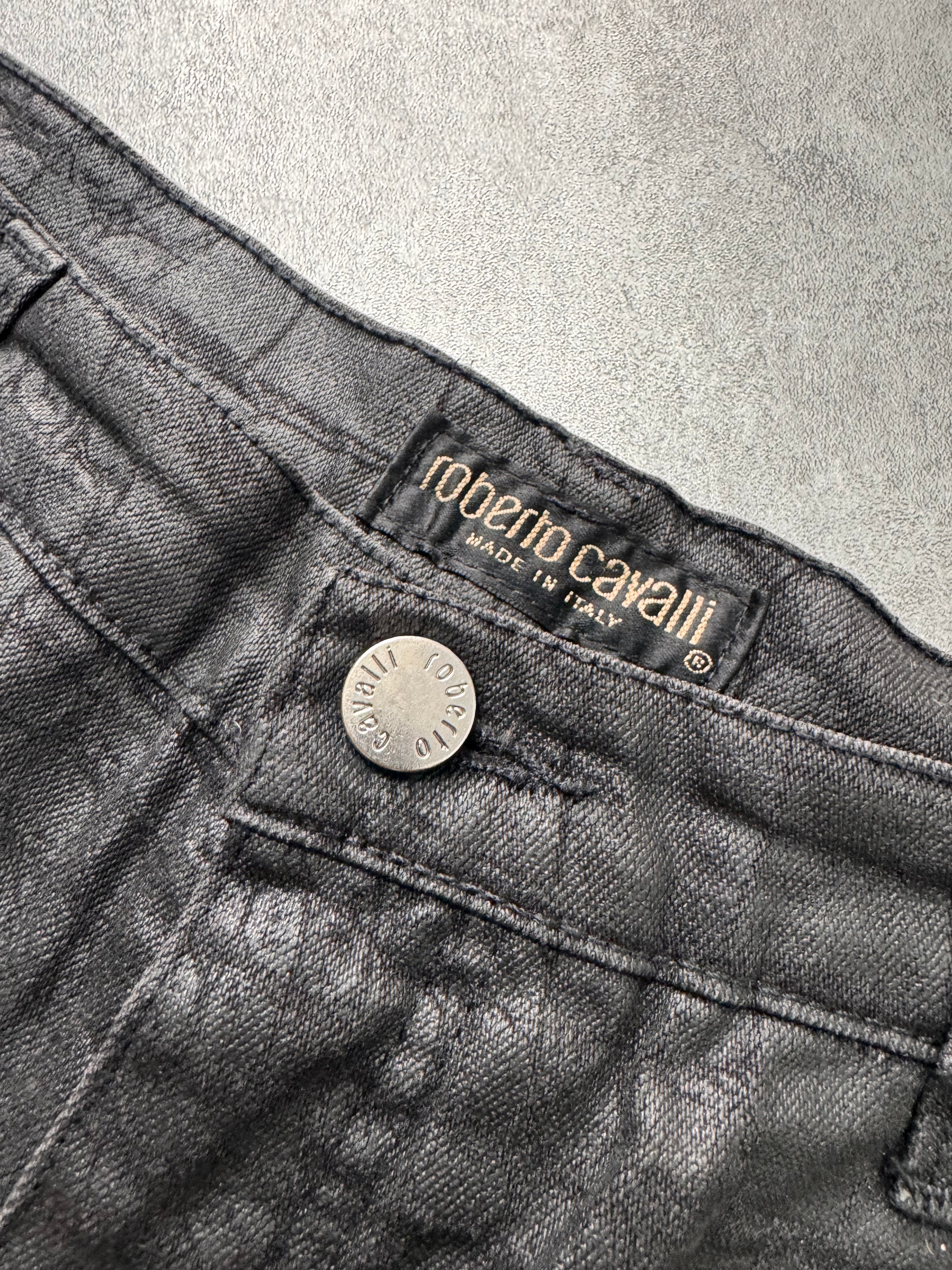 2000s Roberto Cavalli Crocodile Skin Effect Obscur Black Pants