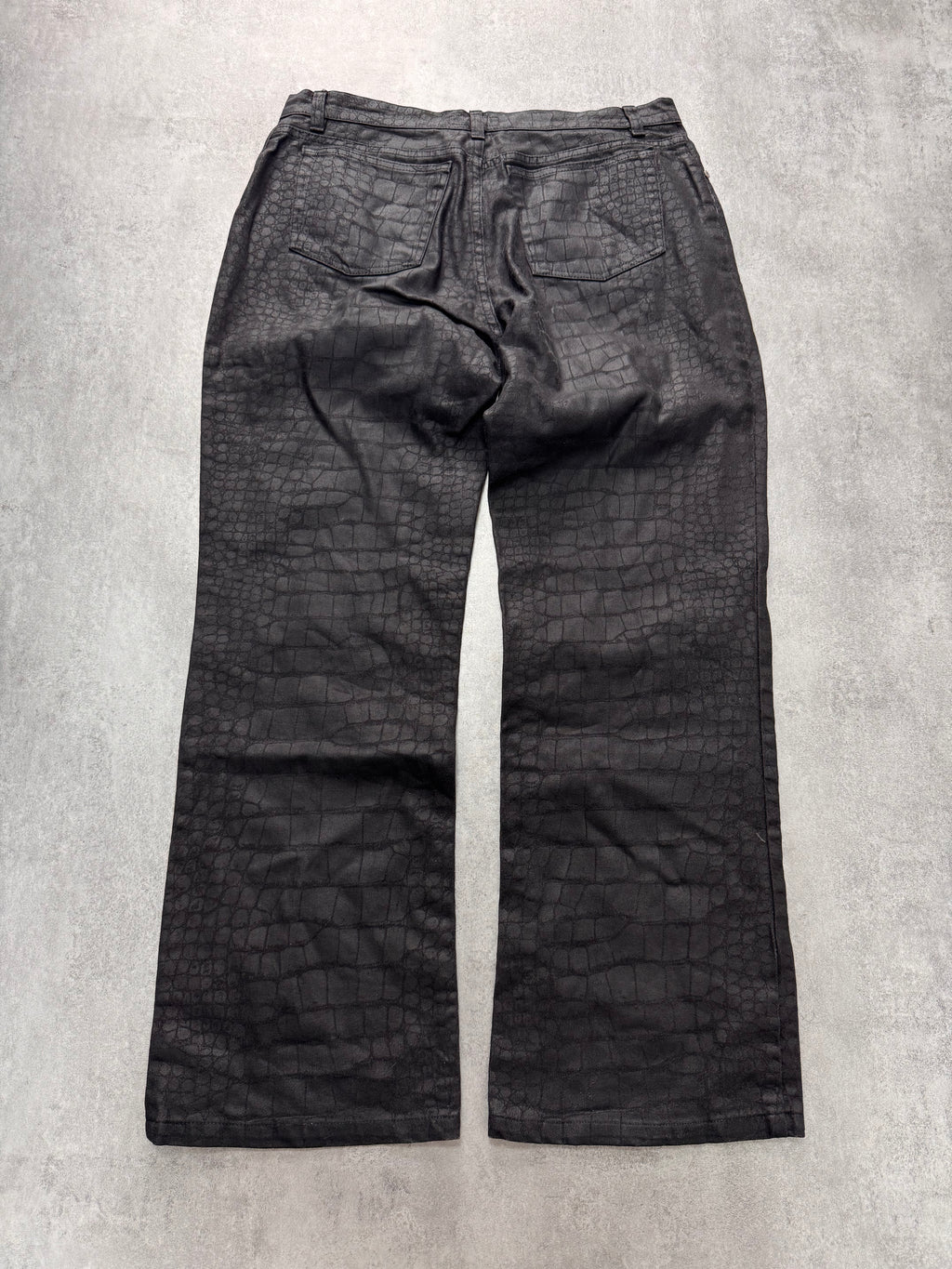 2000s Roberto Cavalli Crocodile Skin Effect Obscur Black Pants